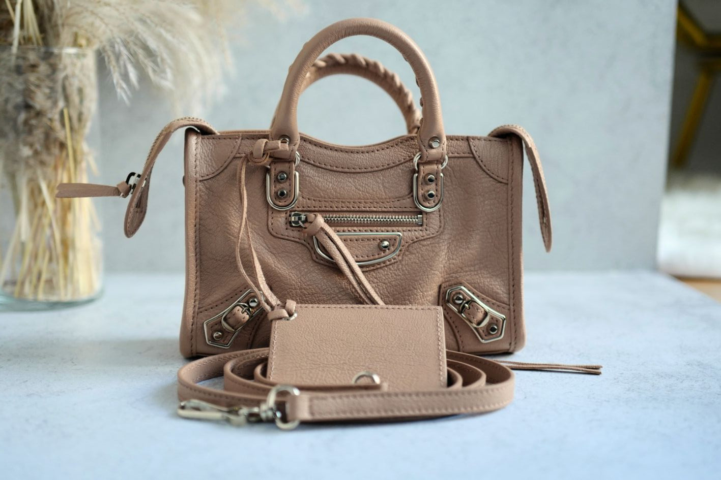 Balenciaga Nano City In Rose Sable Beige Nude Color With Metalic Edge