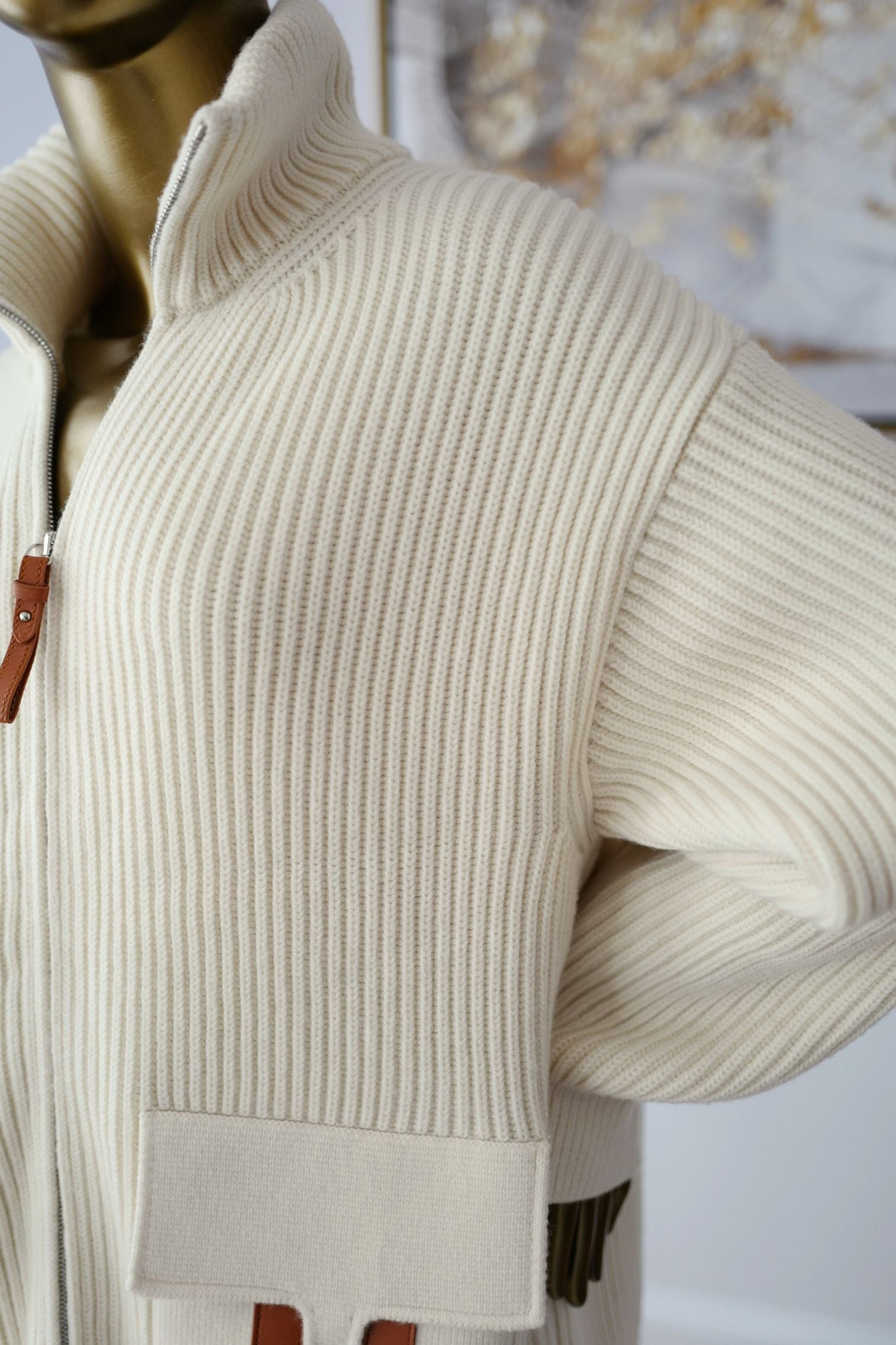 Hermès Blouson Cardigan Blanc Naturel Wool Knit Size 34
