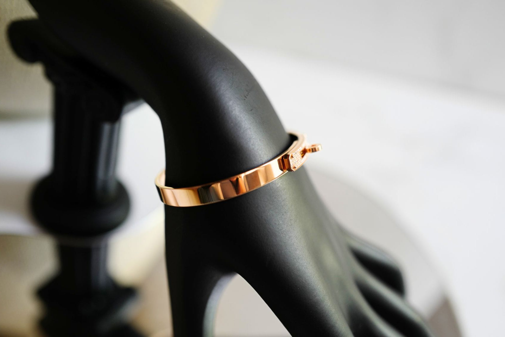 Hermès Kelly Diamond Bangle Bracelet 18K Rose Gold 0.36ct Size SH