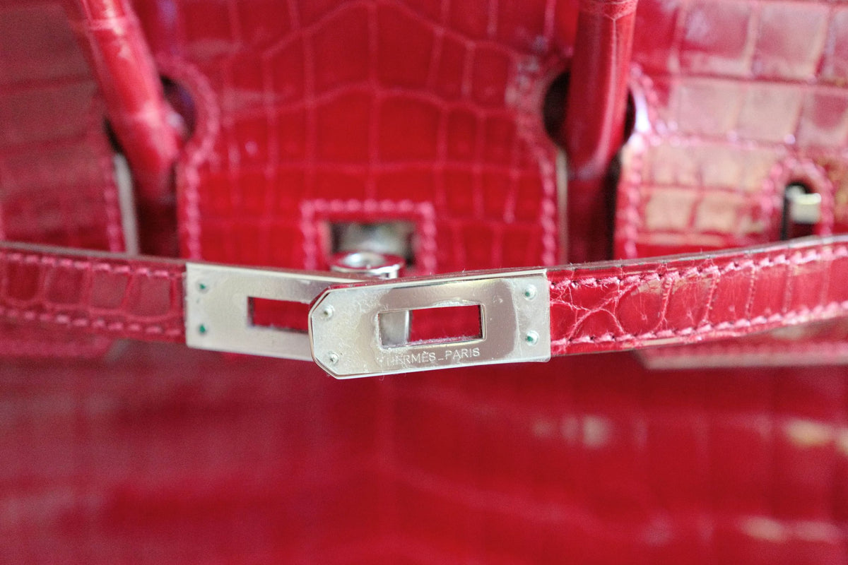Hermes Birkin 25 Braise Shiny Niloticus Crocodile Palladium Hardware