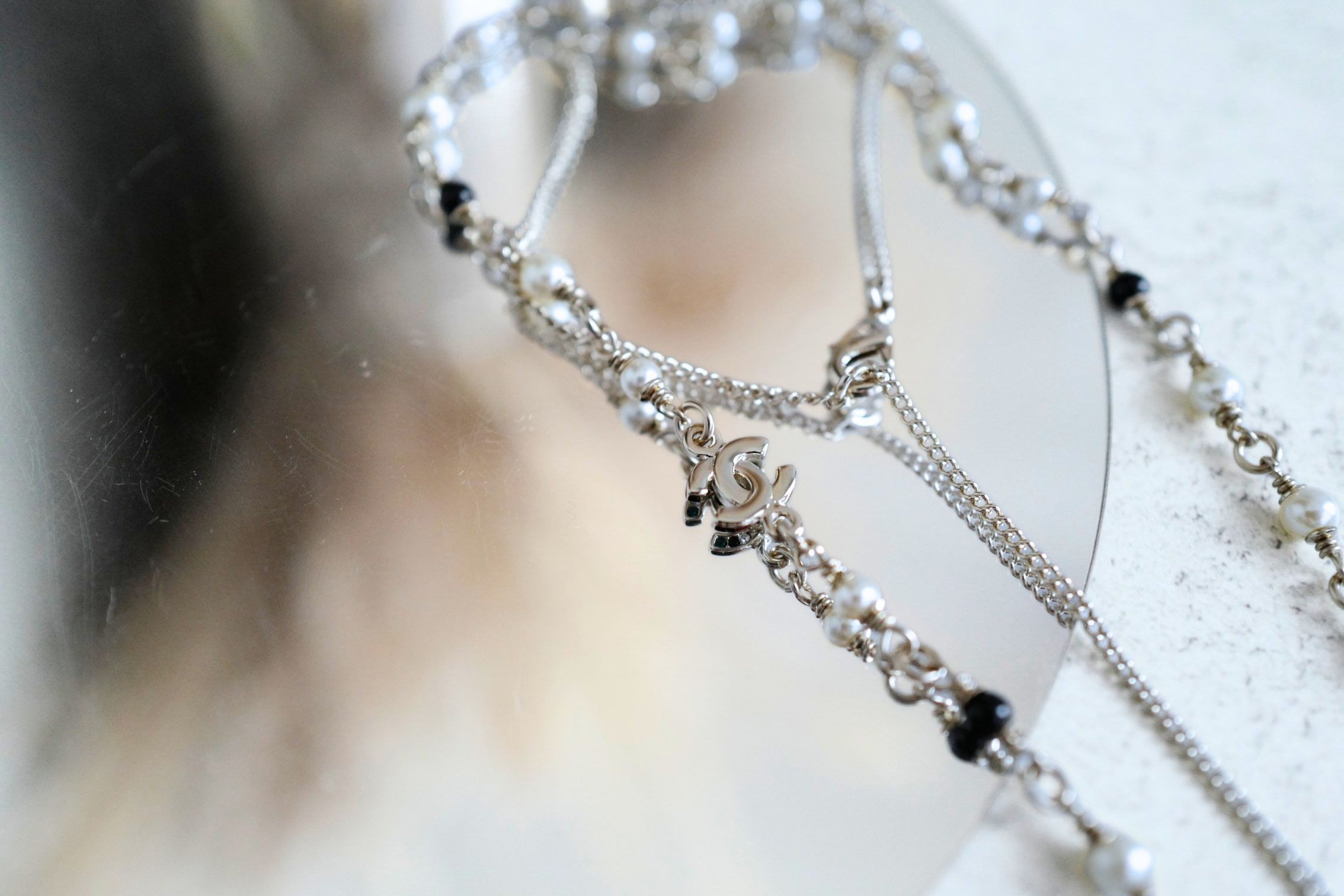 Chanel CC Deer Long Pendant Necklace Gold and Faux Pearl