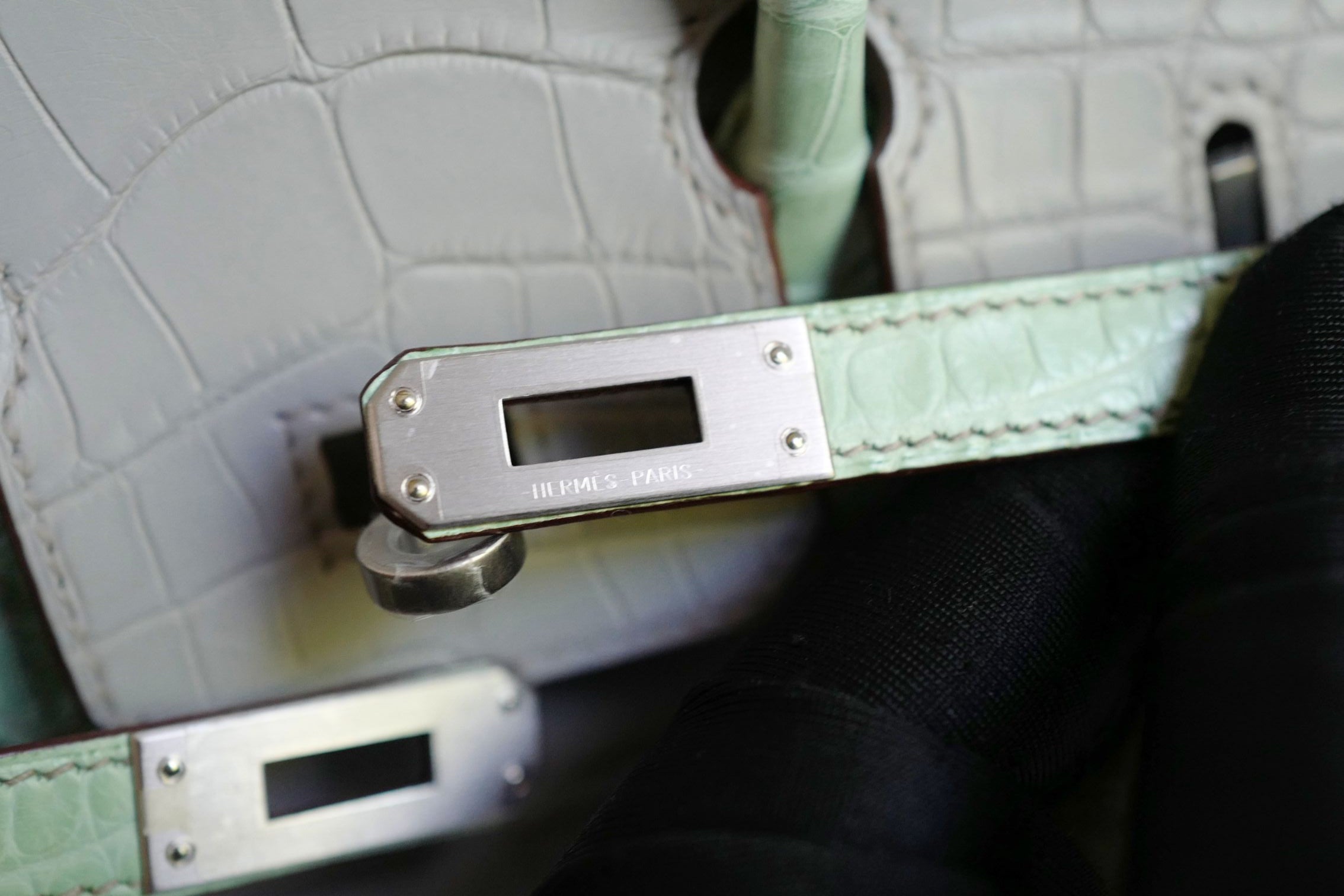 Hermès Birkin 25 HSS Gris Perle Vert D'eau Matte Crocodile Brushed PHW