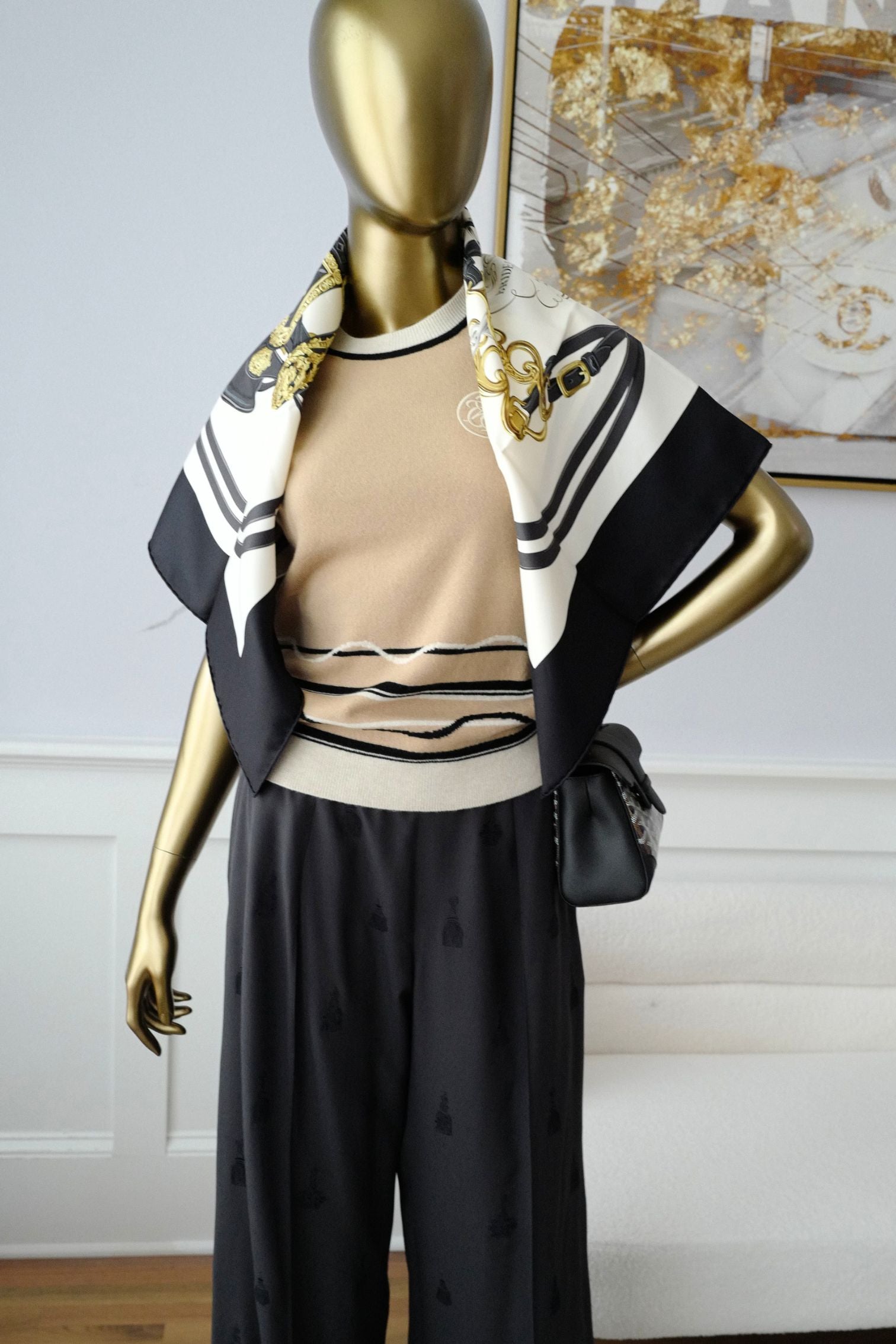 Hermès Scarf Brides de Gala Forever  Noir / Crème / Gold 100% Silk 90