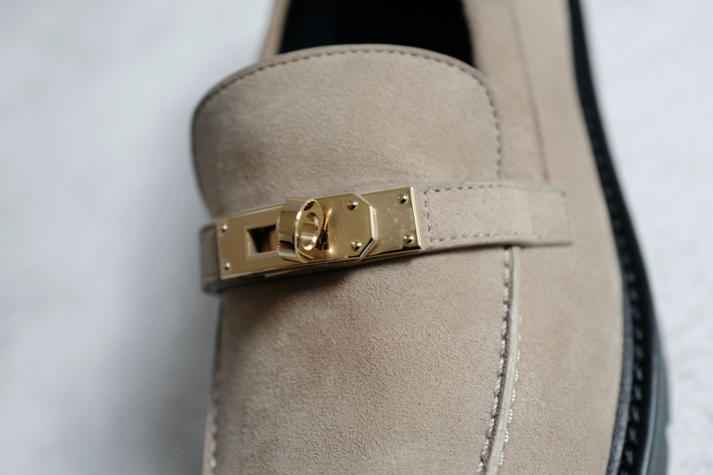 Hermes Shoes Icone Loafers Suede Beige Sable Size 38.5