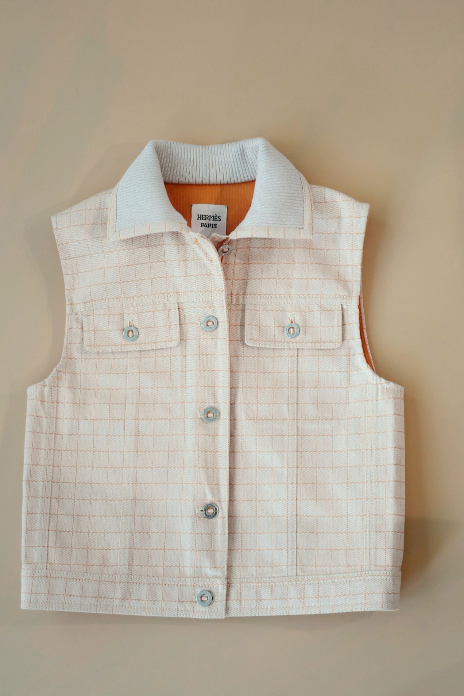 Hermès Cotton Denim Vest Blanc Naturel with Palladium Buttons – Size 36