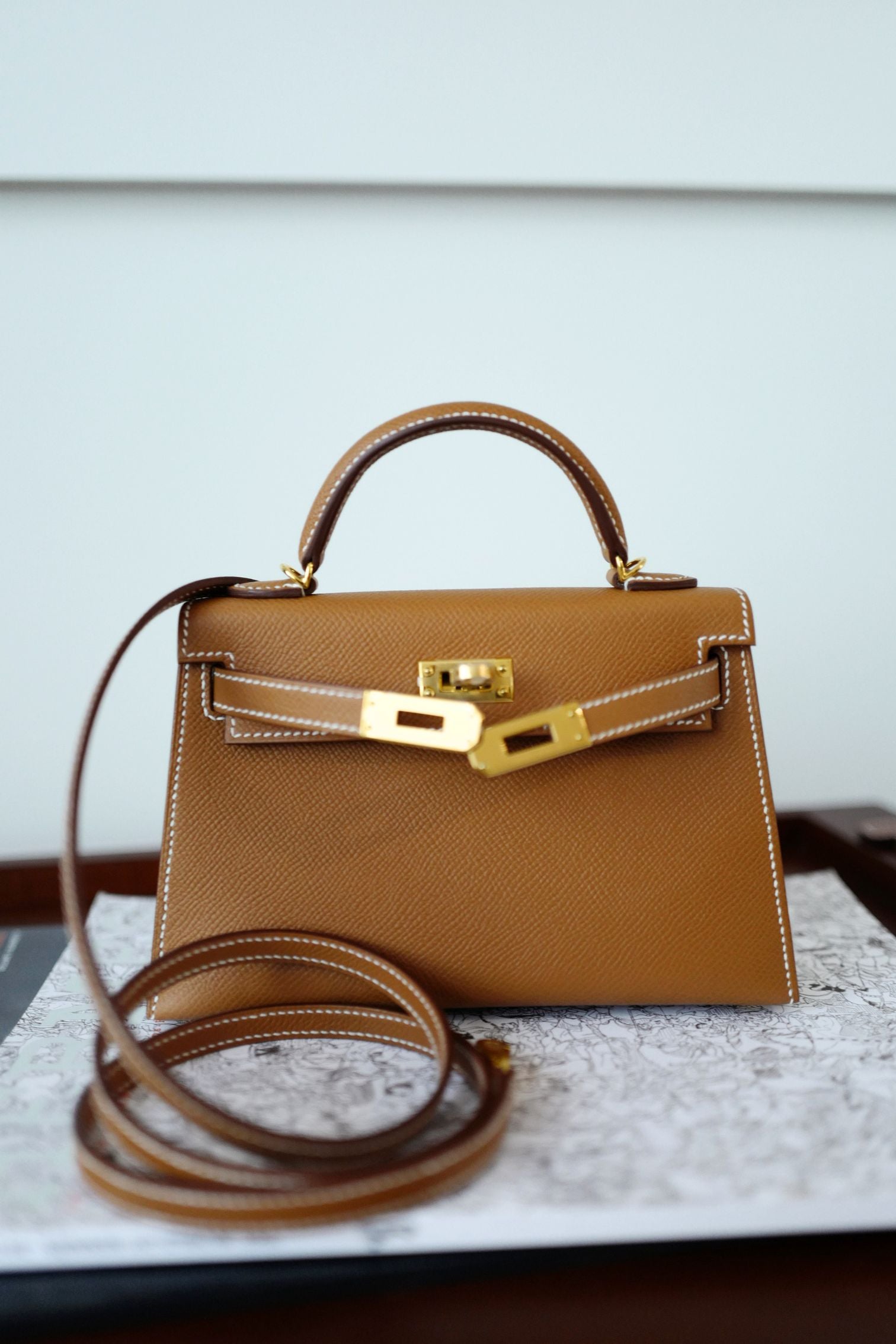 NEW Hermes Mini Kelly Gold Epsom Calfskin Gold Hardware