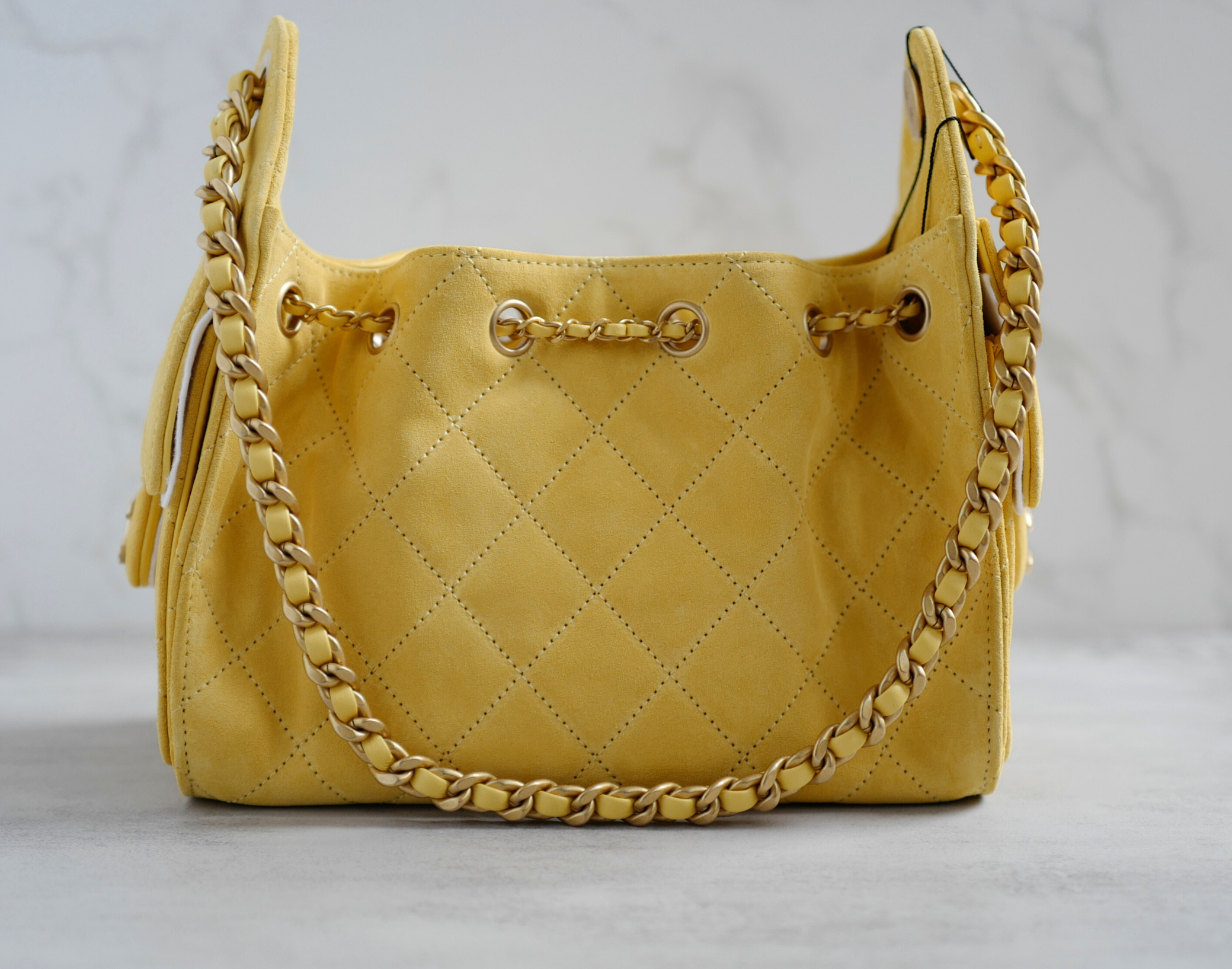 NEW Chanel 26C Mini Hobo Shoulder Bag in Yellow Suede with Gold Hardware