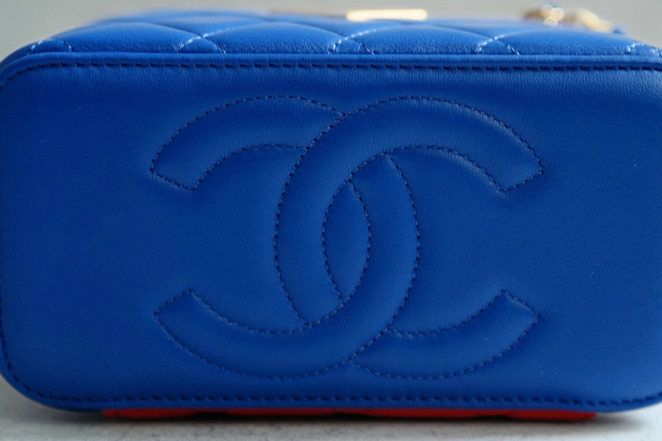 Chanel 26A Long Vanity Superman With Chain Lambskin Blue/Yellow/Red Gold HW