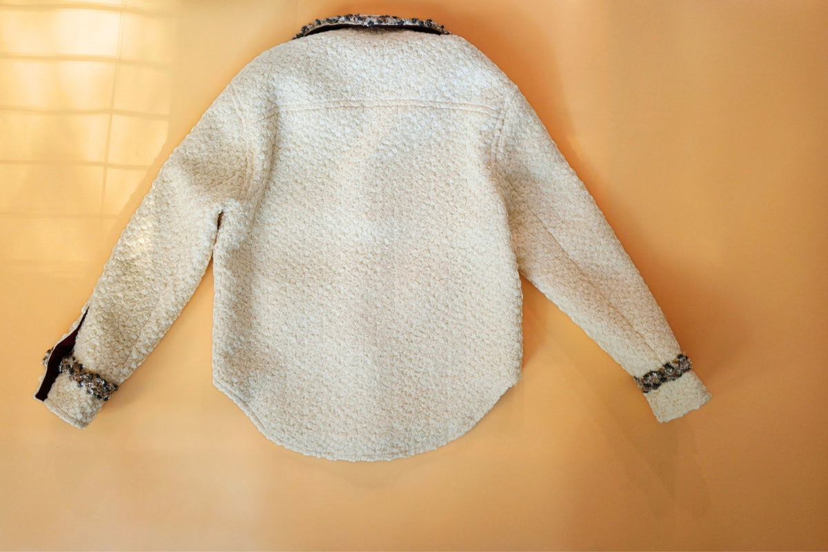 NEW Chanel 26K Oversized Jacket Wool String with Silk Lining Beige Size 36