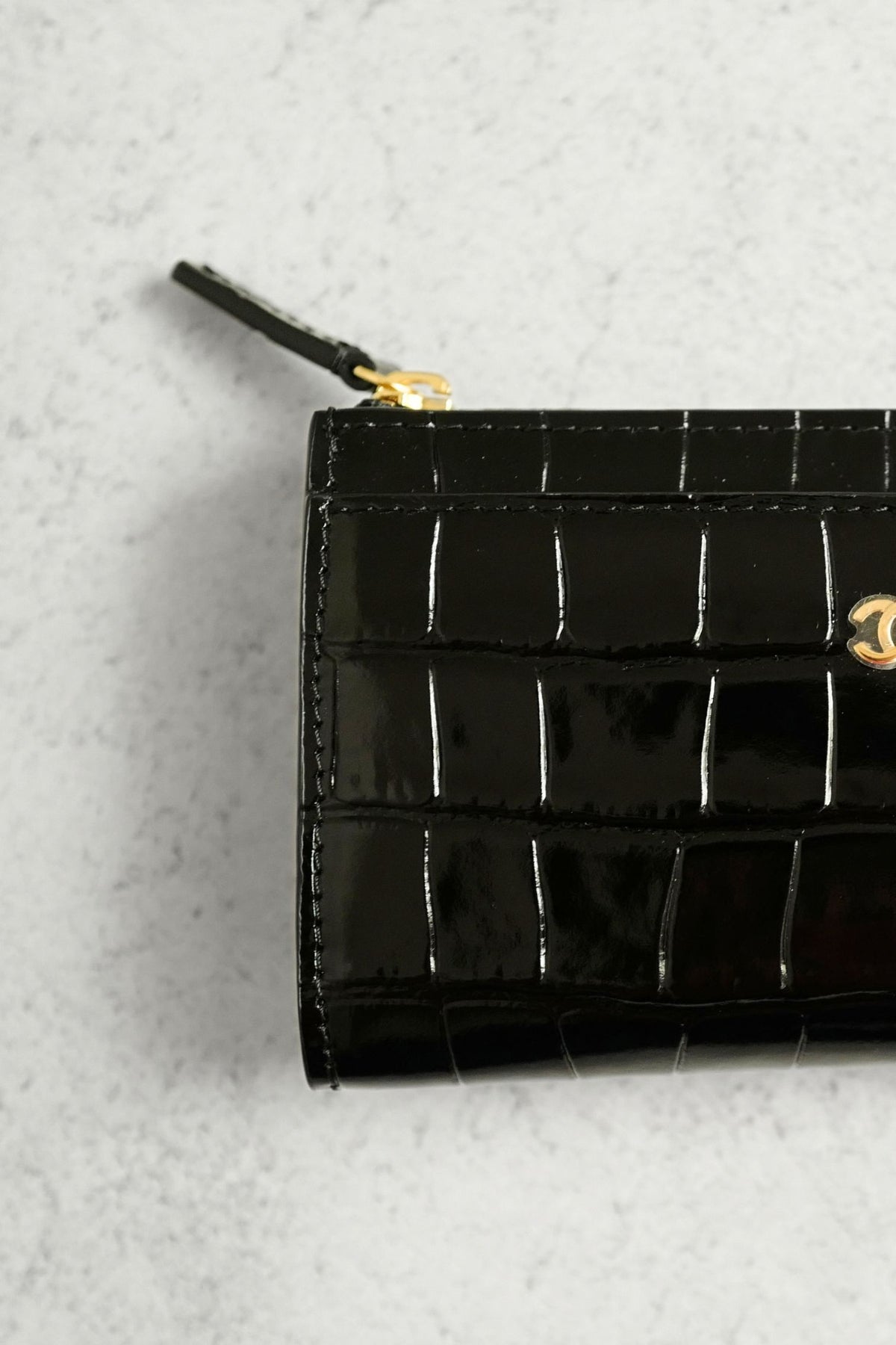 Chanel 26K Matthieu Blazy's Card Holder Croc Embossed Black Calfskin GHW