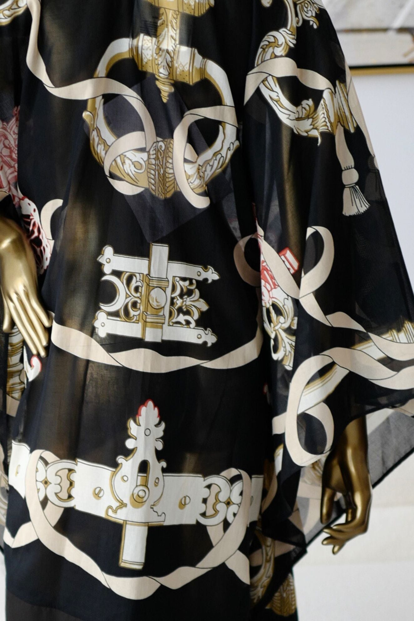 Hermès Woman Beach Caftan "Ferronnerie Remix" in Noir Cotton Voile One Size