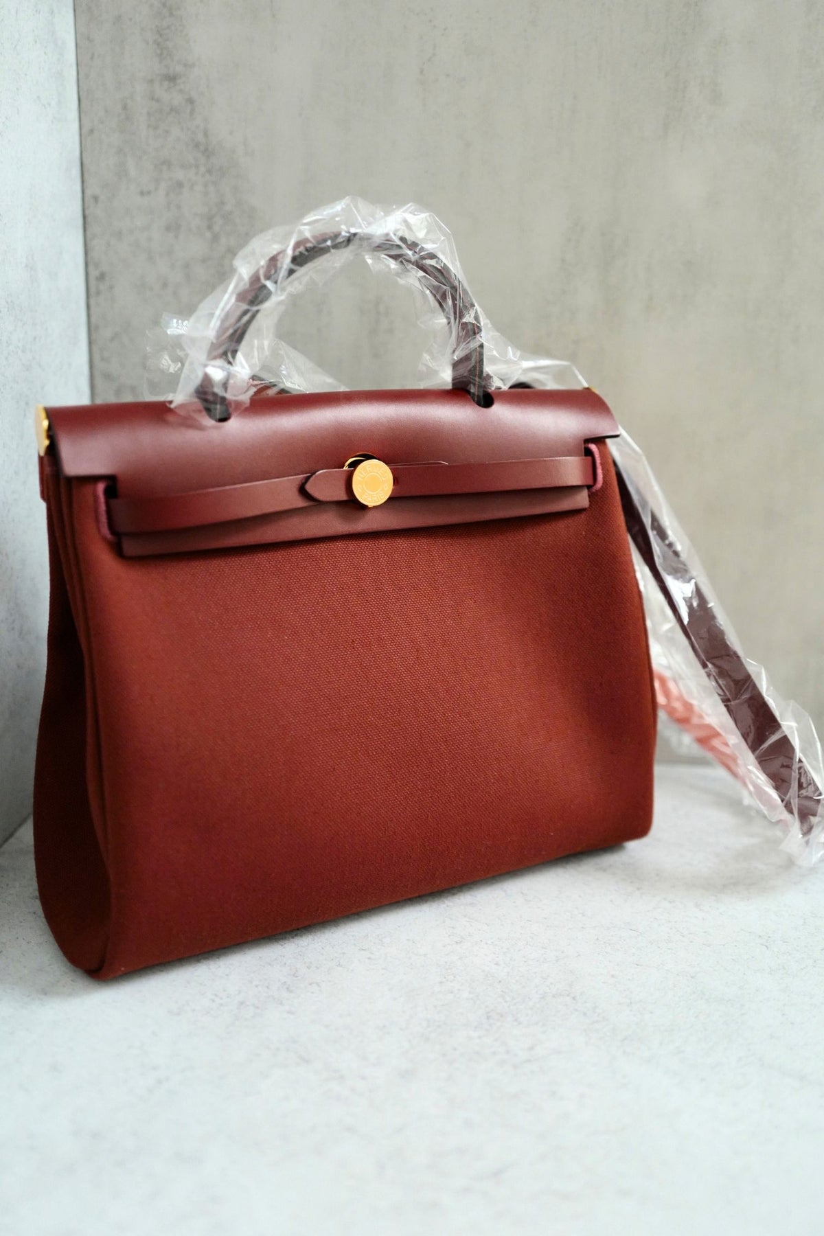 Hermes Herbag Zip 31 Rouge H Militaire Canvas Leather Gold Hardware