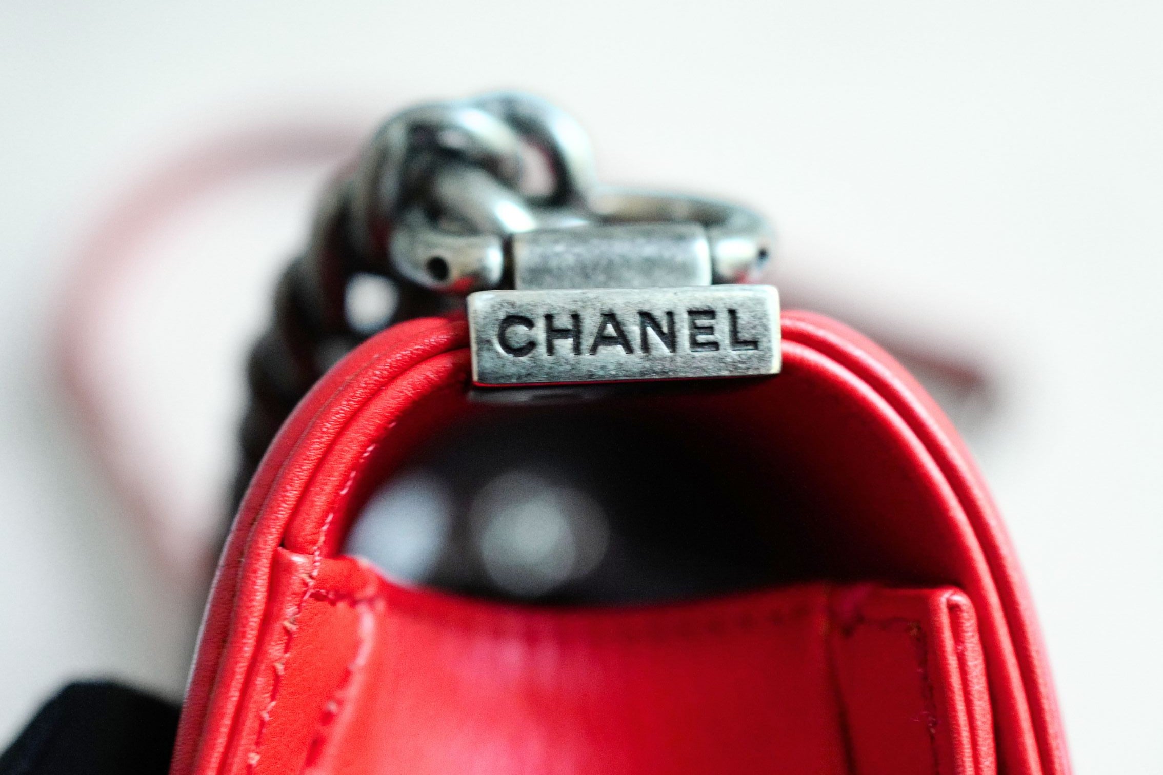 Preloved Chanel Boy Red Small In Stingray Ruthenium HW Limited Edition #18