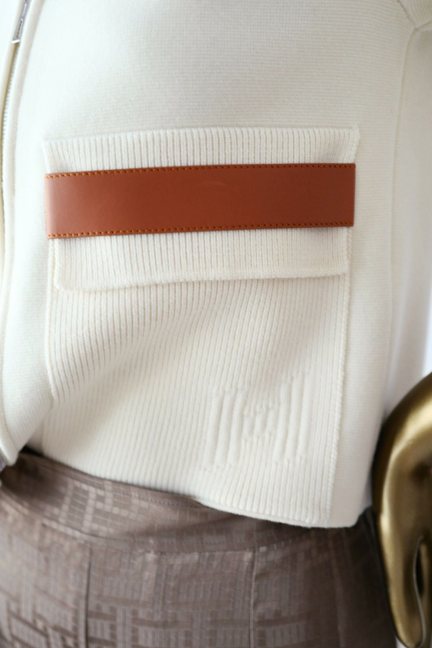 Hermès Woman Outdoor Jacket with Pockets Blanc Naturel Compact Knit Size 34