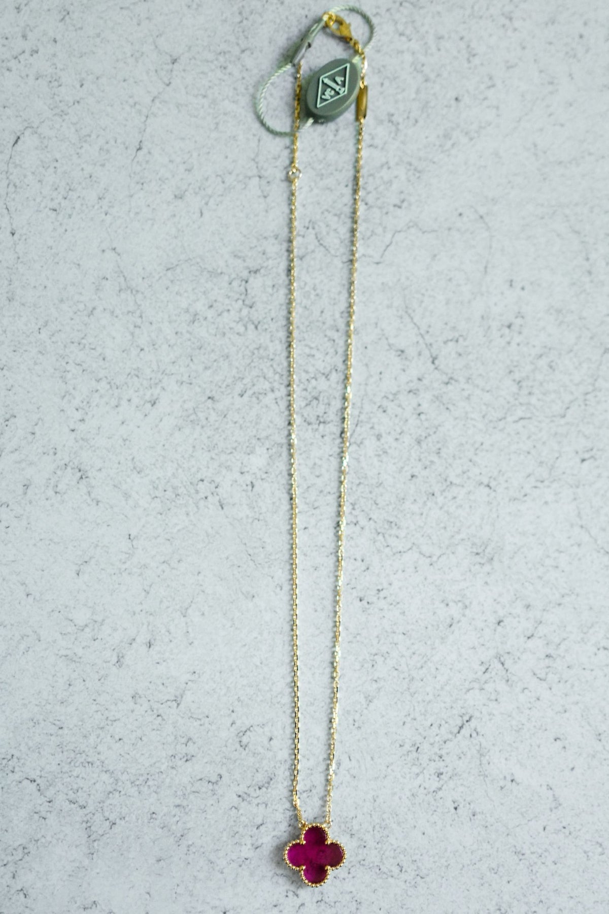 NEW Van Cleef & Arpels Vintage Alhambra Pink Pendant Necklace 18k Yellow Gold