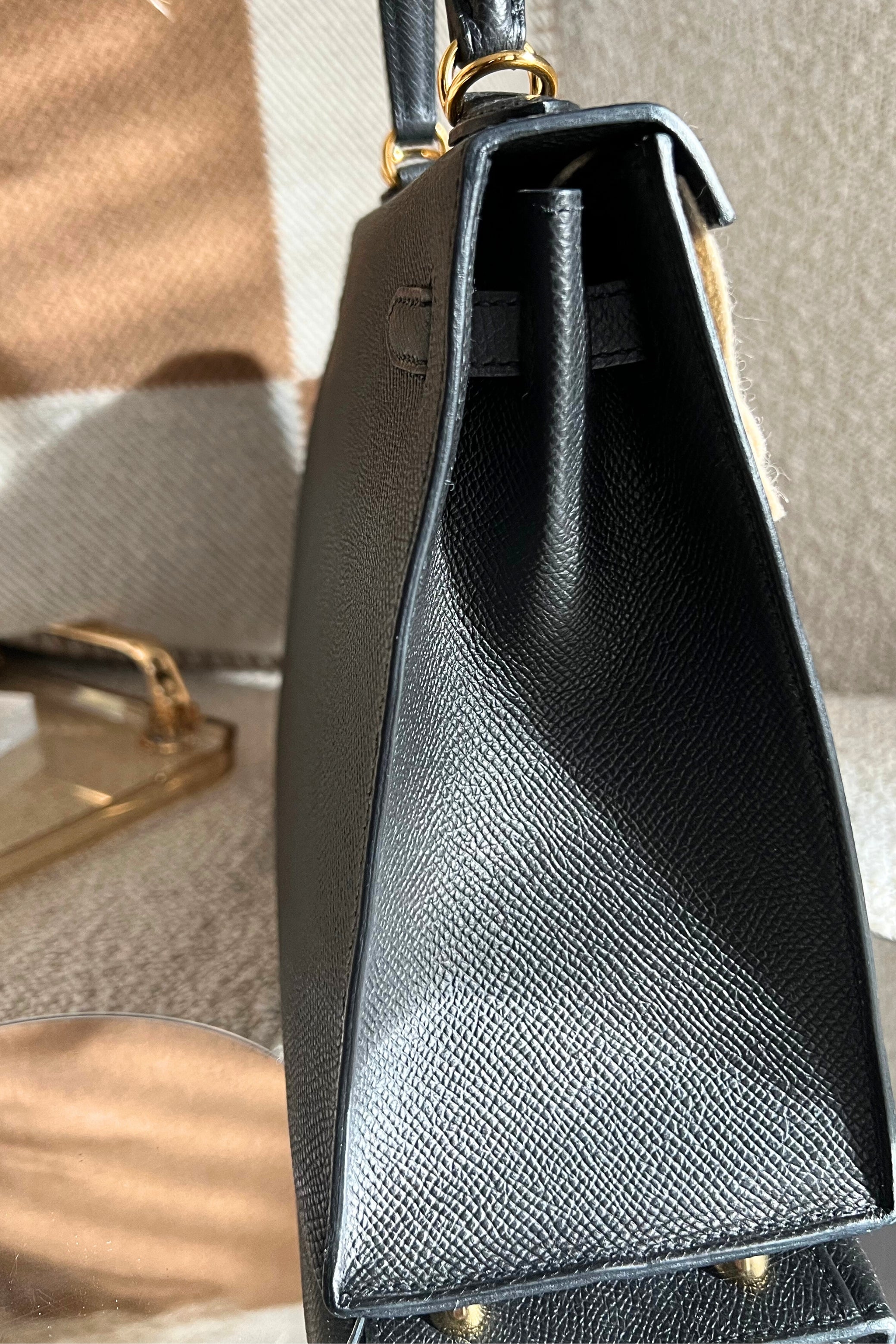 BNIB Hermes Kelly 25 Black Epsom Sellier with Gold Hardware