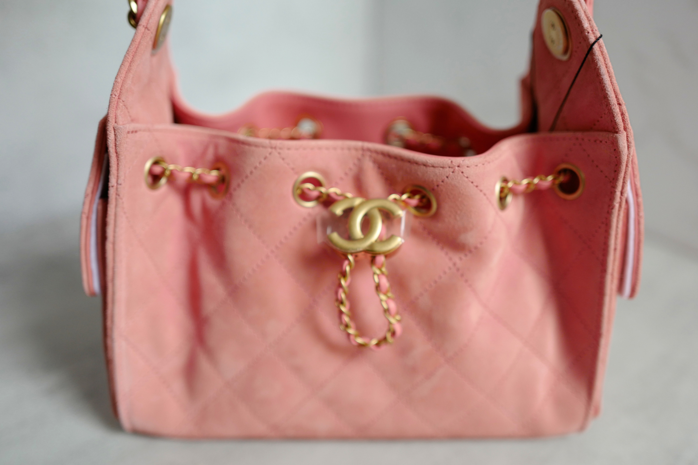 BNIB Chanel 26C Mini Hobo Shoulder Bag in Pink Suede with Gold Hardware