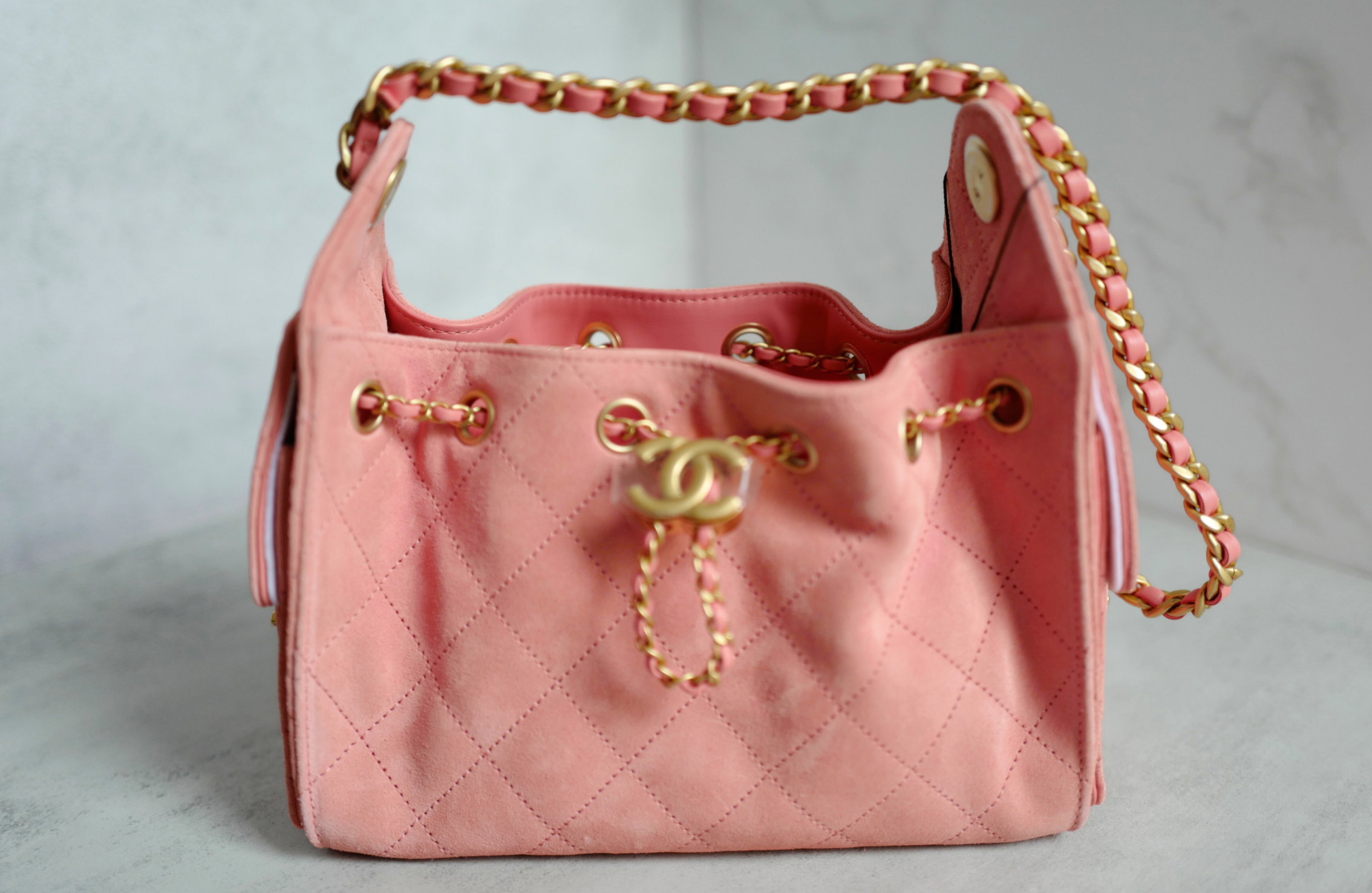 BNIB Chanel 26C Mini Hobo Shoulder Bag in Pink Suede with Gold Hardware