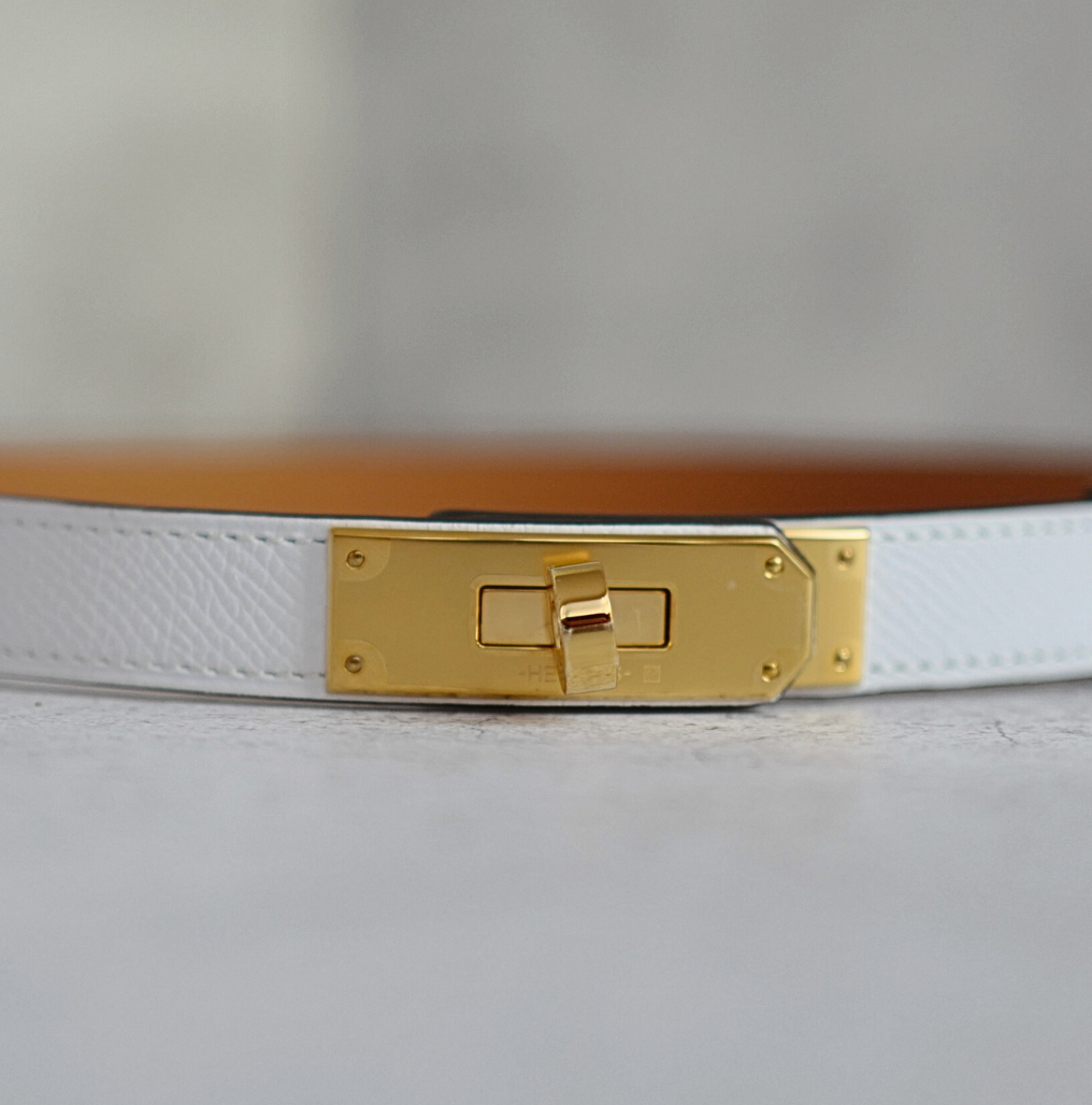 BNIB Hermès Kelly 18 Belt Epsom in White (Blanc) Gold Hardware 2025