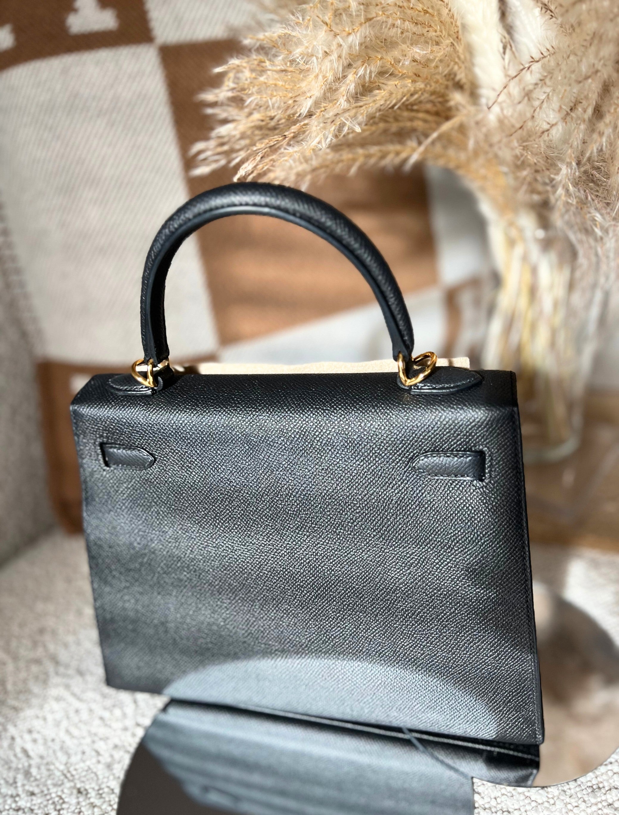 BNIB Hermes Kelly 25 Black Epsom Sellier with Gold Hardware