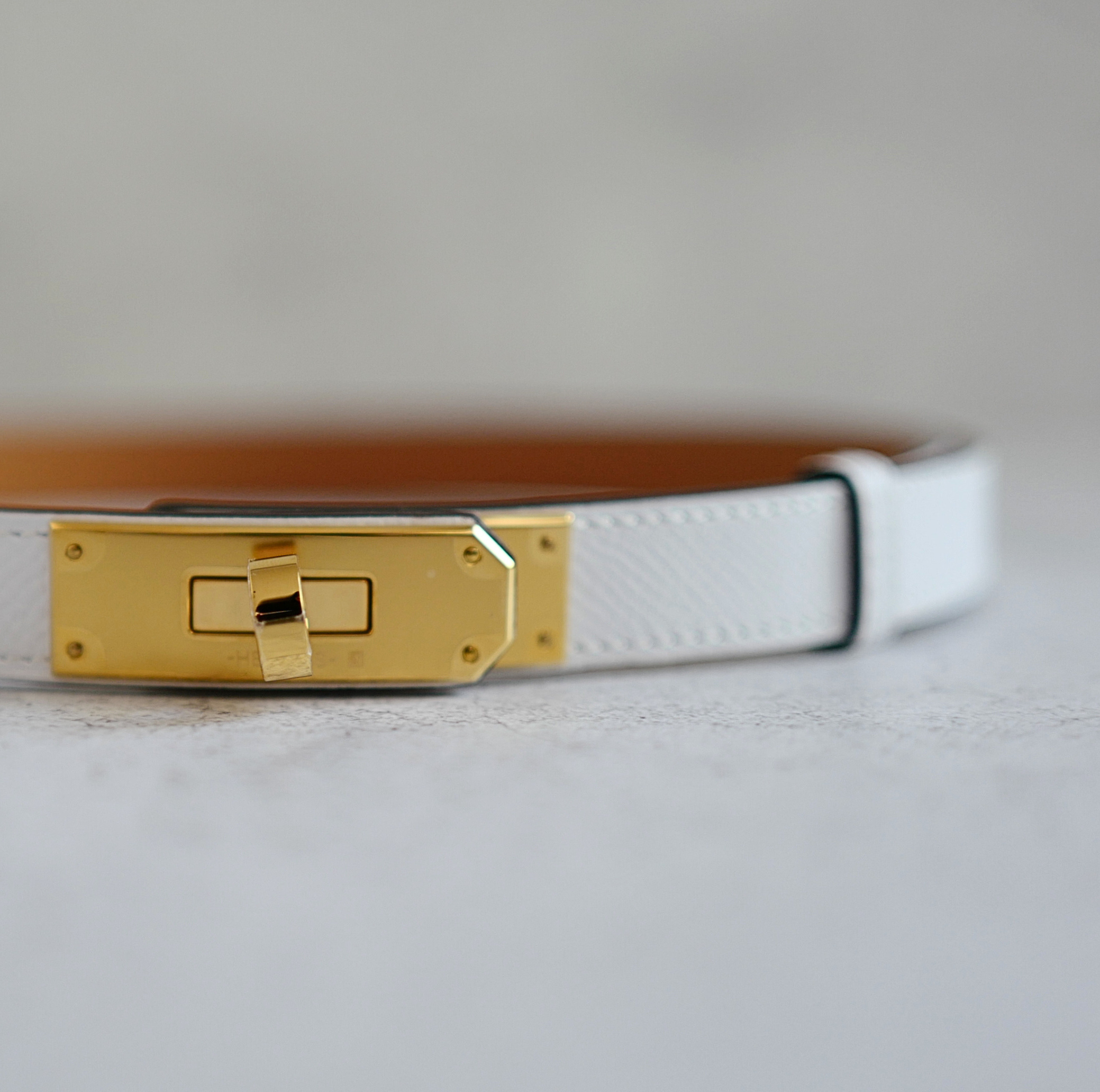 BNIB Hermès Kelly 18 Belt Epsom in White (Blanc) Gold Hardware 2025