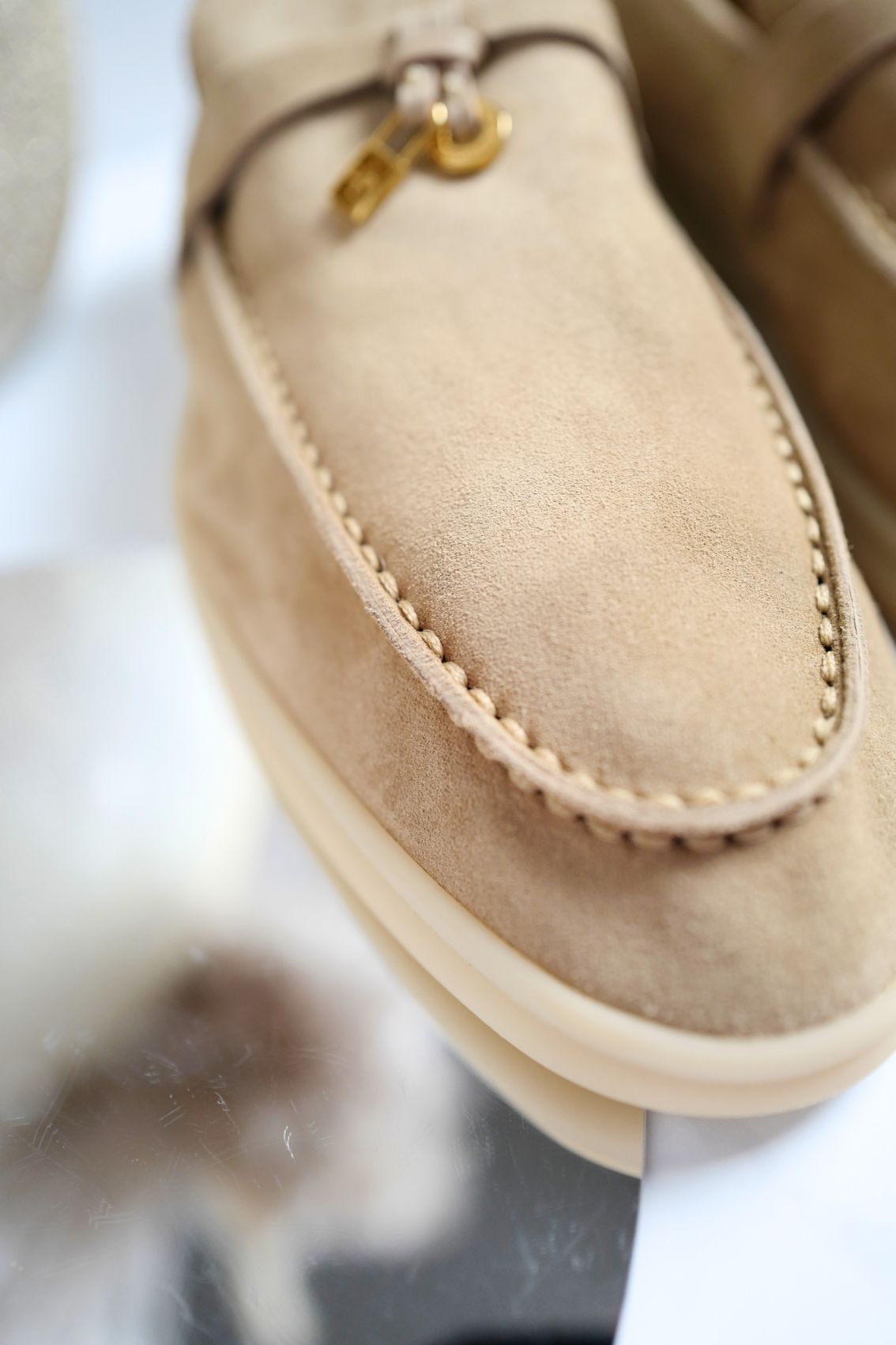 Loro Piana Summer Charms Walk Loafer Sandstone Suede Leather Size 40