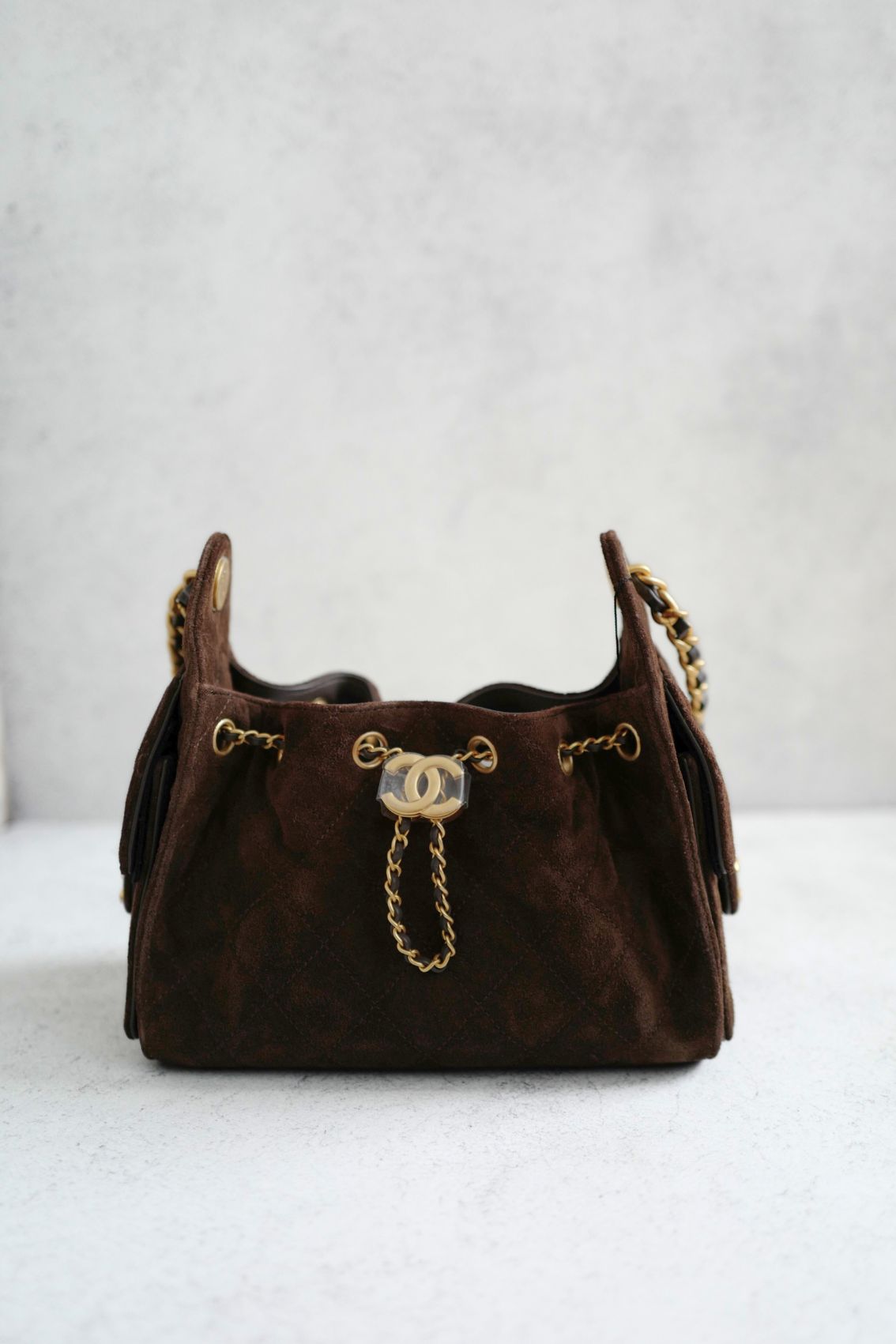 NEW Chanel 26C Mini Hobo Dark Brown Suede Gold Hardware