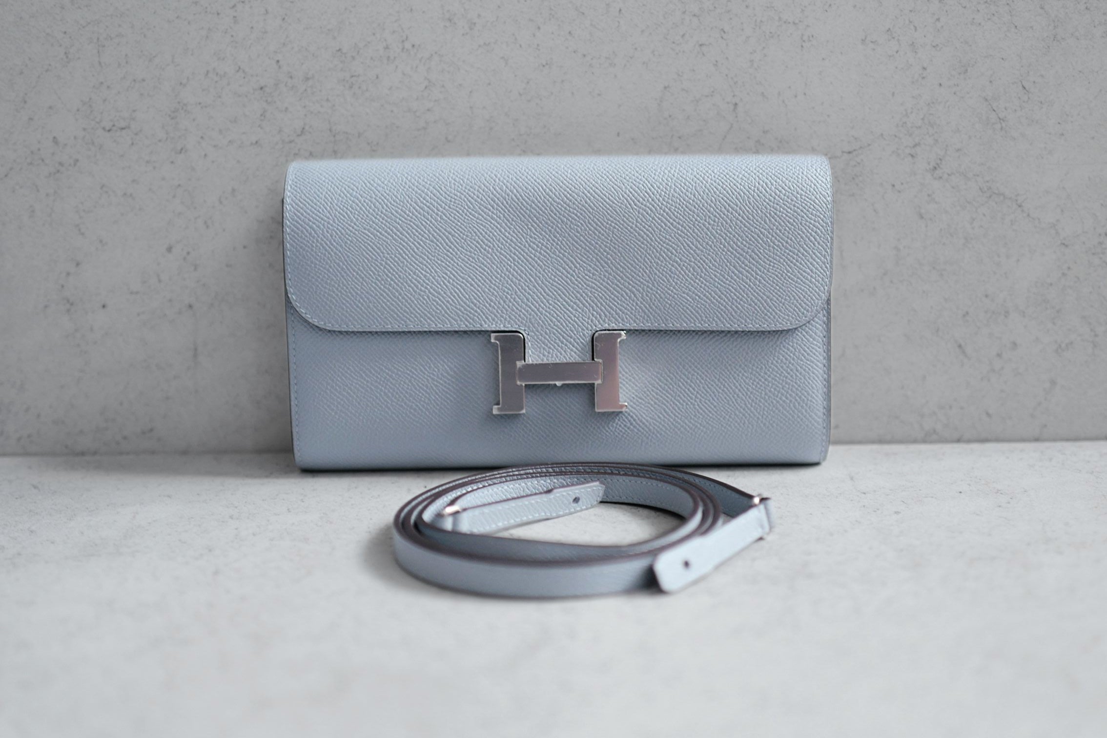 BNIB Hermes Constance To Go Wallet Gris Pantin Epsom Calfskin Palladium Hardware