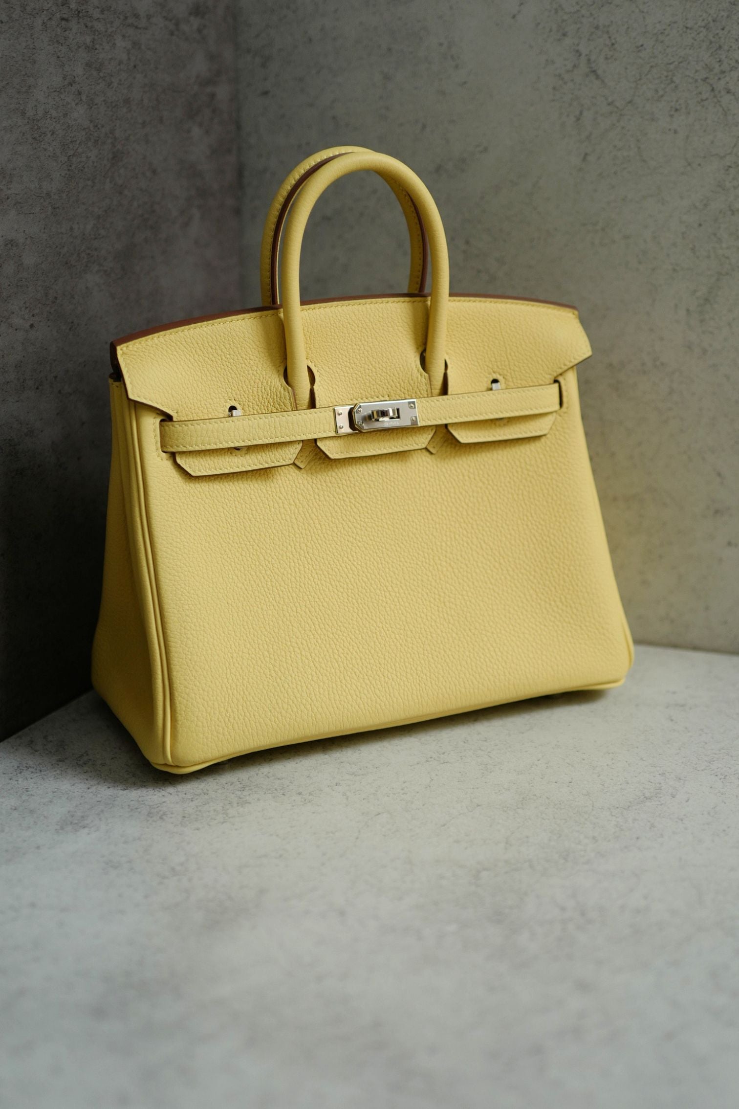 BNIB Hermès Birkin 25 Jaune Poussin Togo Leather Palladium Hardware G Stamp 2026