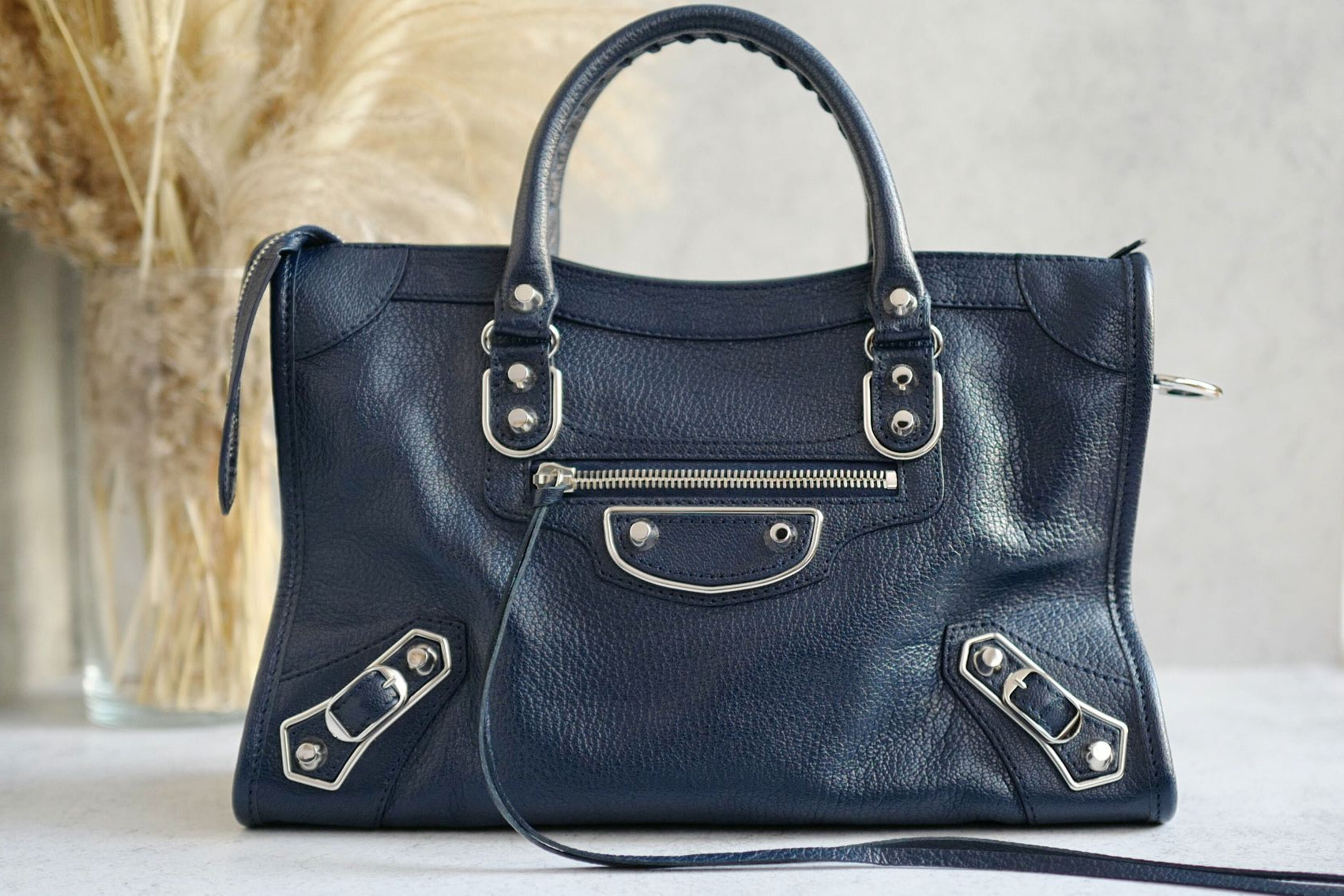 Balenciaga city small in Navy Silver Hardware