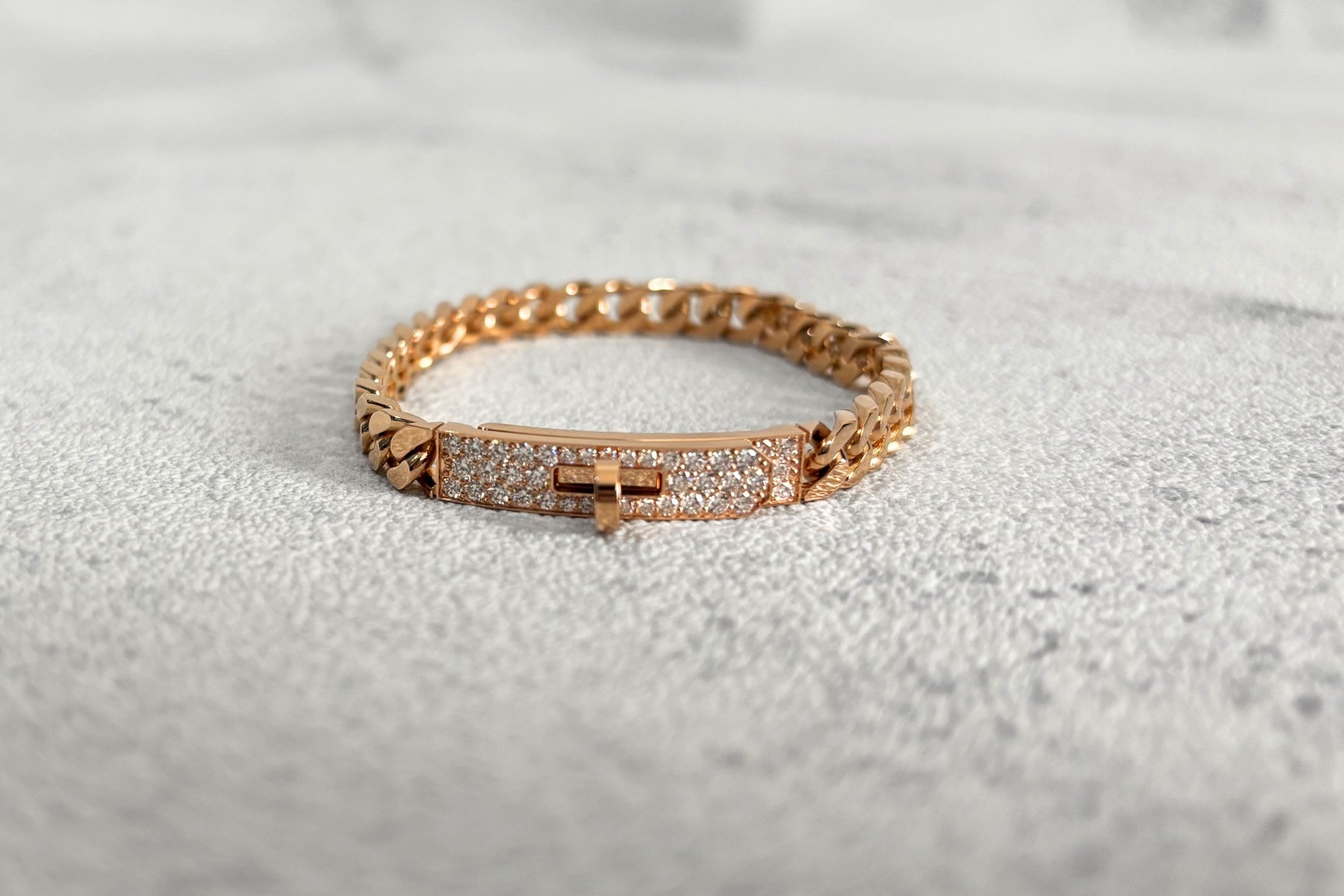 NEW Hermes Kelly Gourmette Bracelet Rose Gold 750 Diamond 0.90ct ST