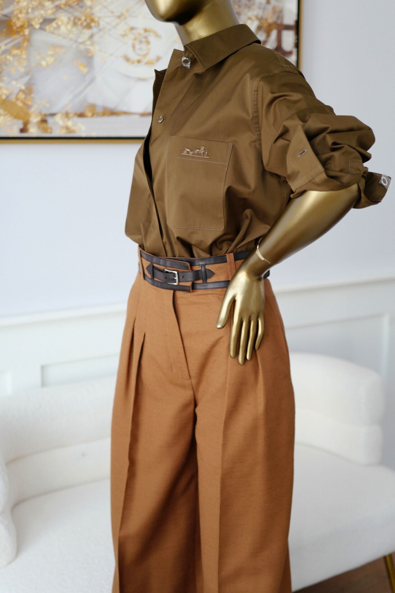 Hermès Women Shirt Marron Muschio Cotton Twill Size 36