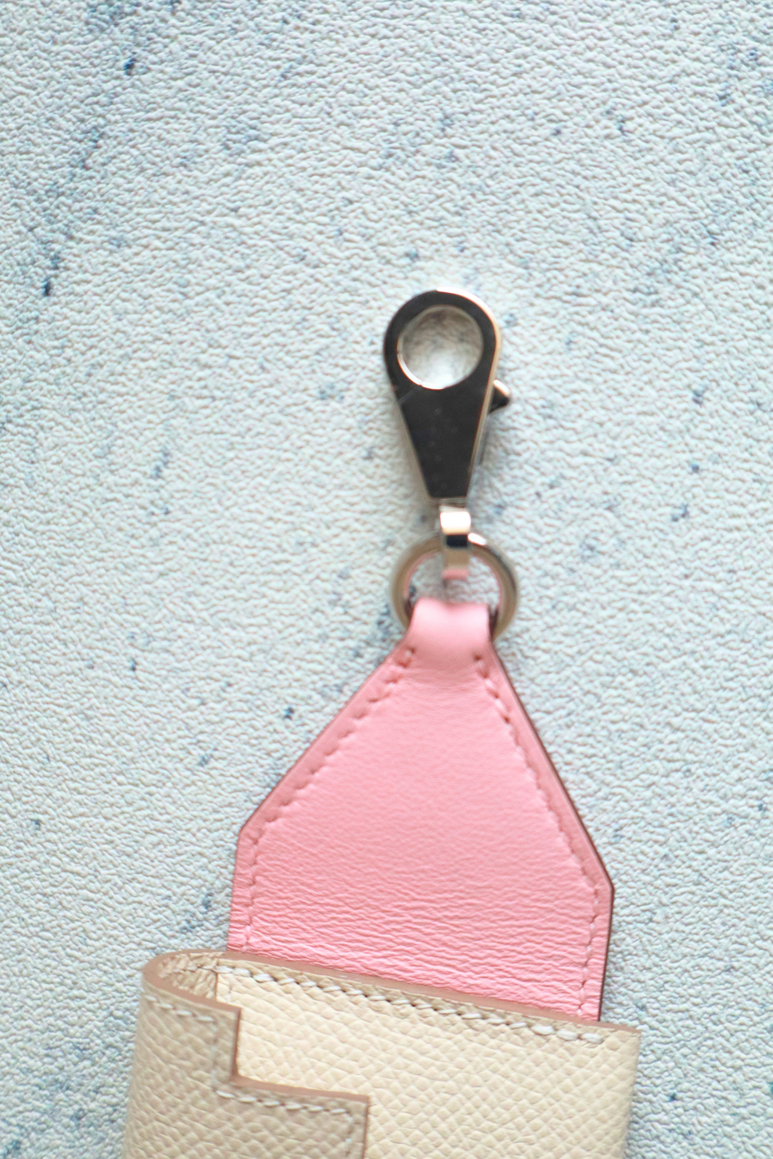 NEW Hermes Kelly Pocket Bag Strap Rose Sakura/Craie Swift Epsom Calfskin 85 cm