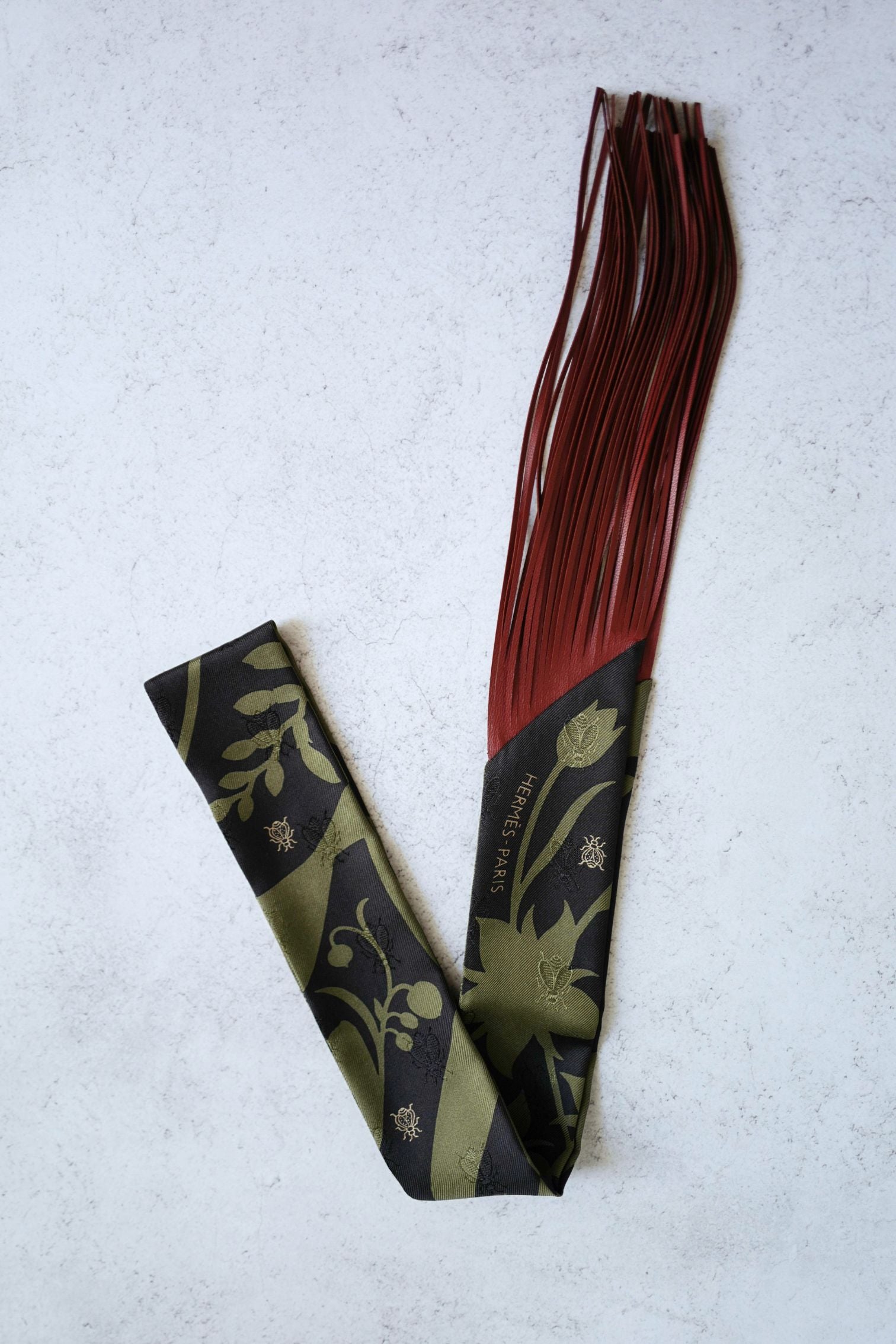 Hermès Twilly Bouquet Final Silk Noir/Vert Loden/Rouge H with Leather Fringe