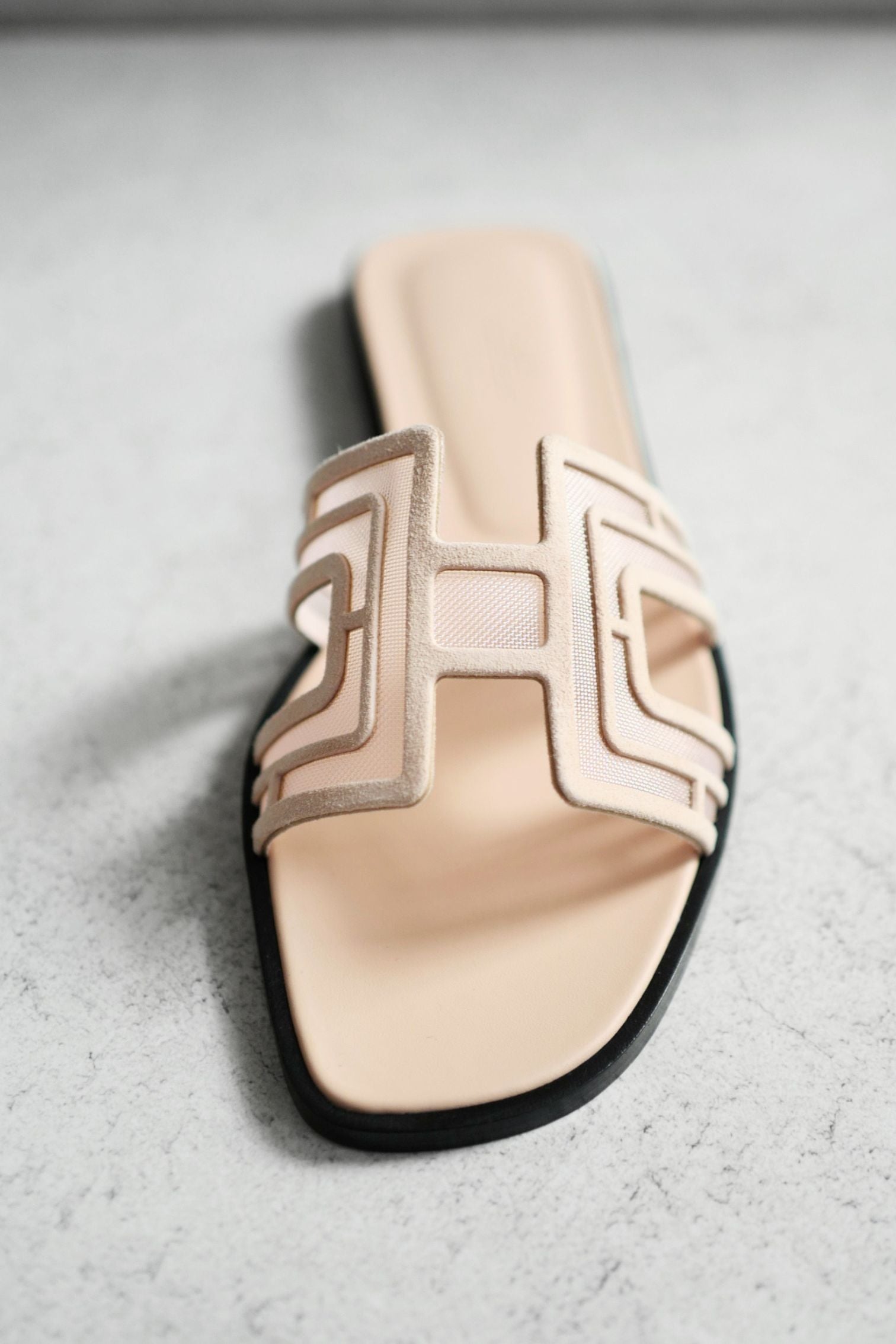BNIB Hermes Oran Sandal Chevre Velours Resille Arcai Beige Nude Size 38