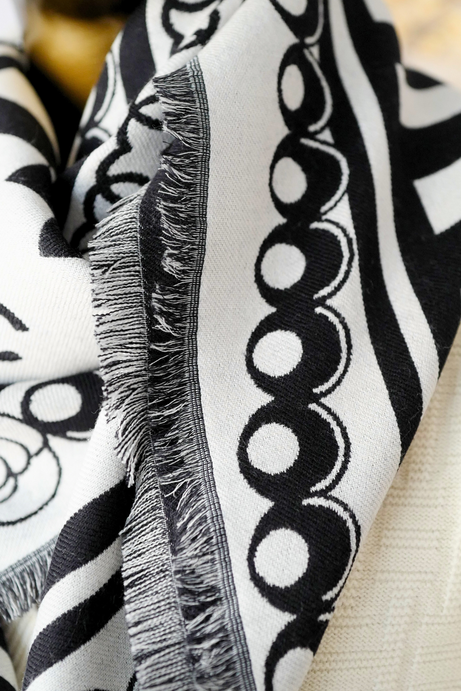 CHANEL 26C Black White Checkered Double CC Scarf Shawl