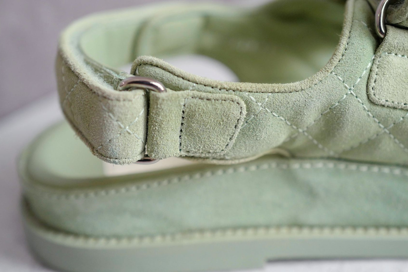 Chanel DAD SANDALS Green SUEDE LEATHER SANDAL Size 37 BNIB