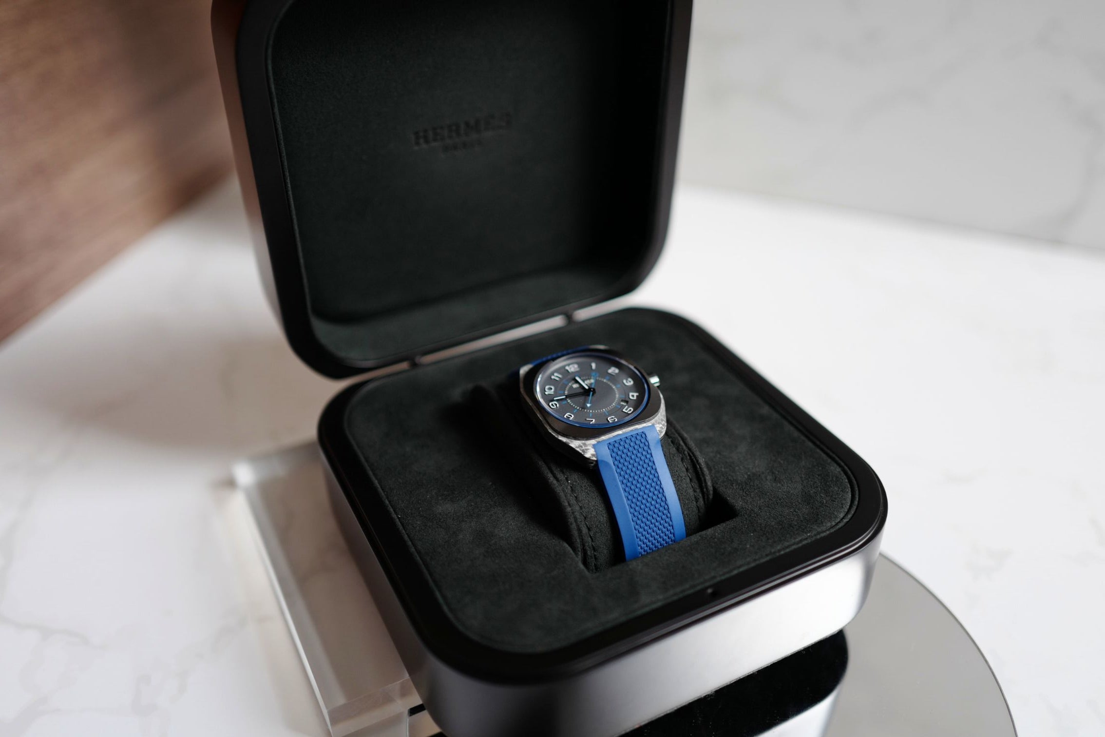 Hermès H08 Titanium Blue Edition Blue Rubber Strap 42 mm