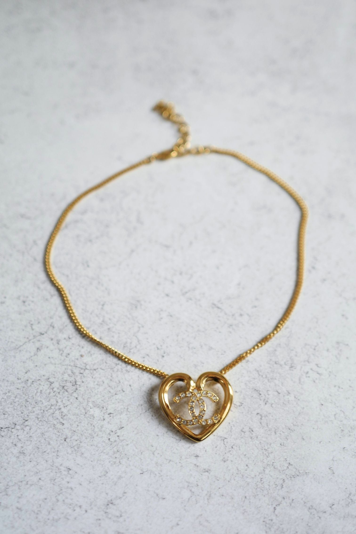 Chanel 23C Heart Gold Necklace with Crystals