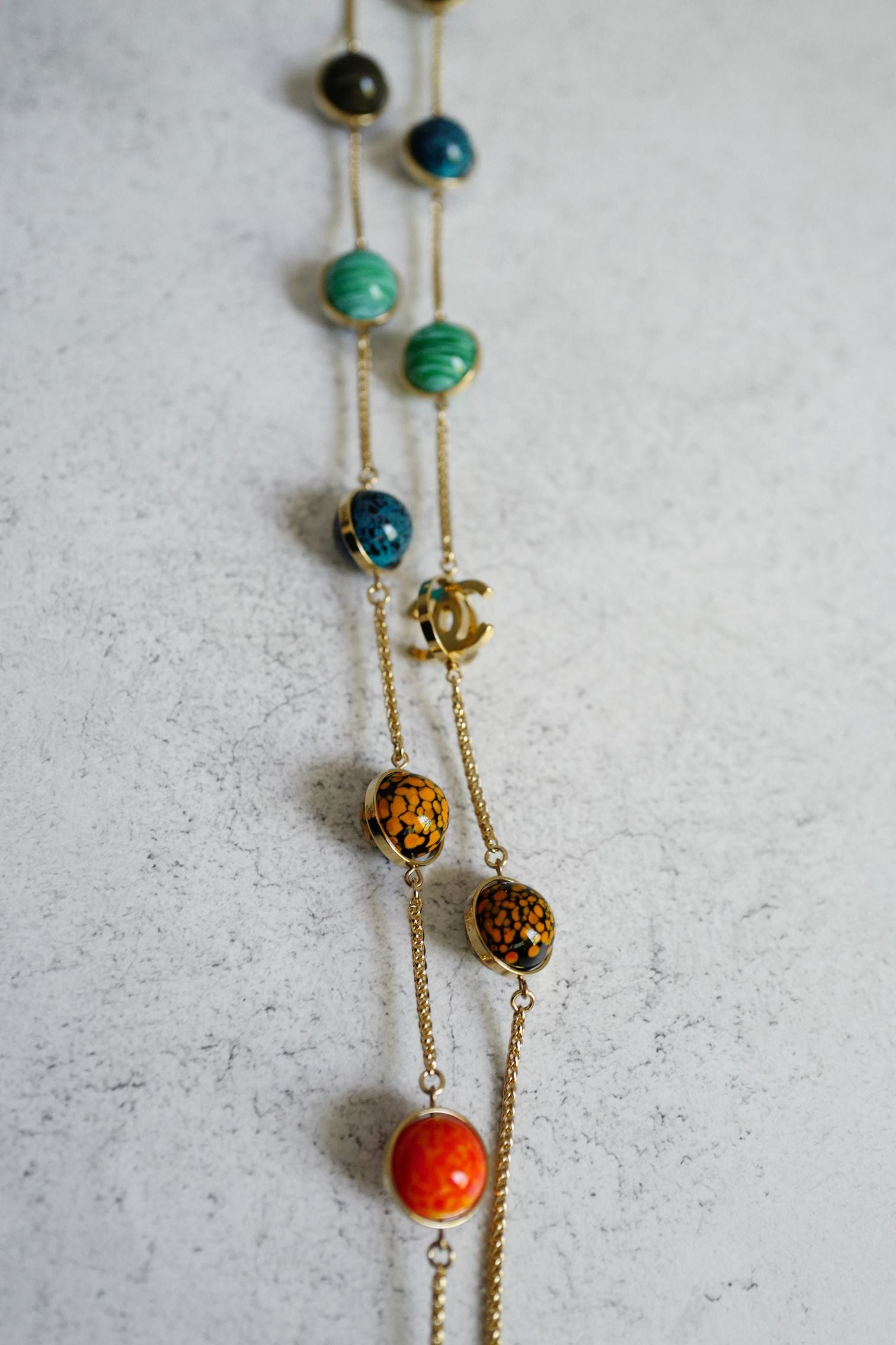Chanel 26S Long Necklace Gold Multicolour Metal Glass Pearls