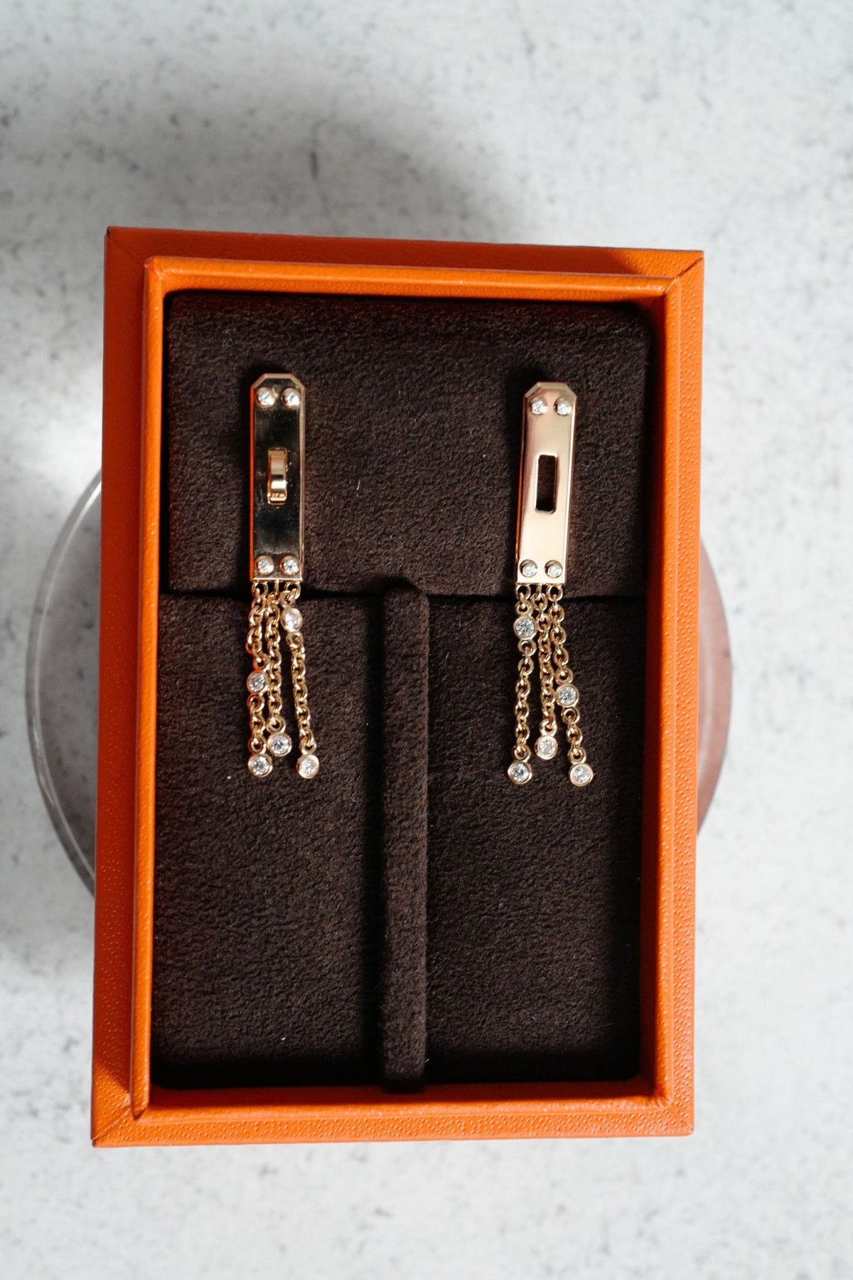 Hermès Kelly Gavroche Earrings Small Model 18K Rose Gold 18 Diamonds