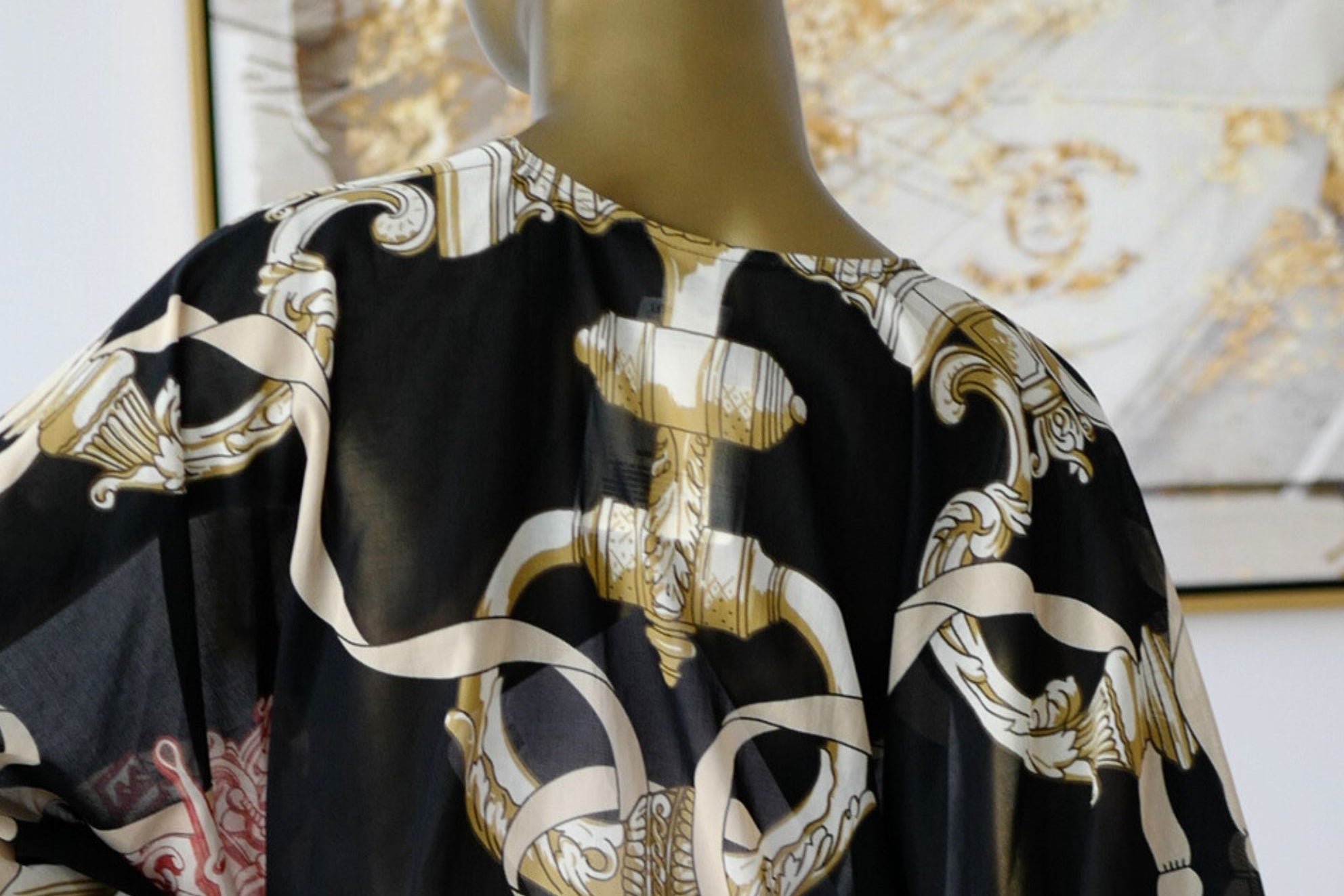 Hermès Woman Beach Caftan "Ferronnerie Remix" in Noir Cotton Voile One Size