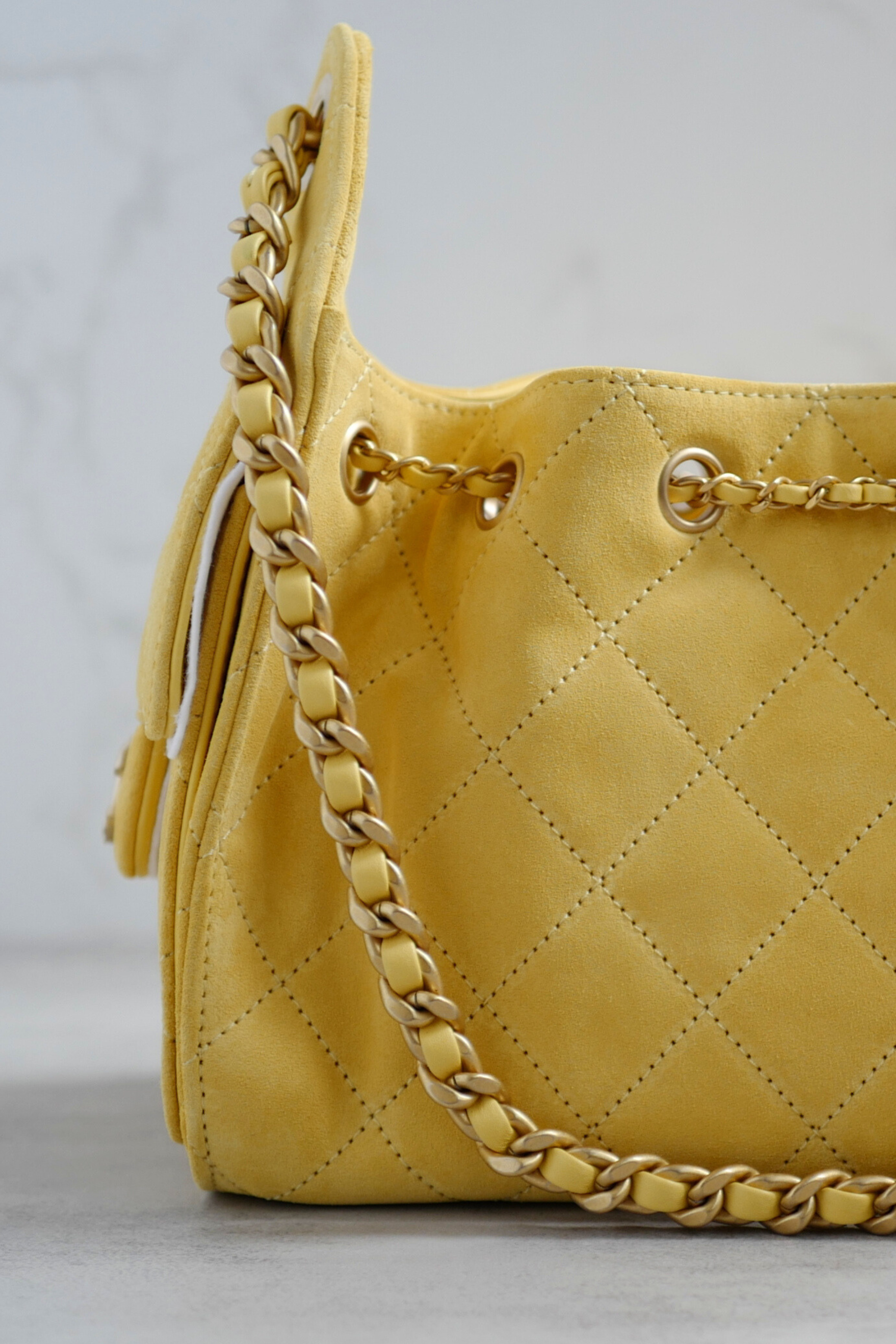NEW Chanel 26C Mini Hobo Shoulder Bag in Yellow Suede with Gold Hardware