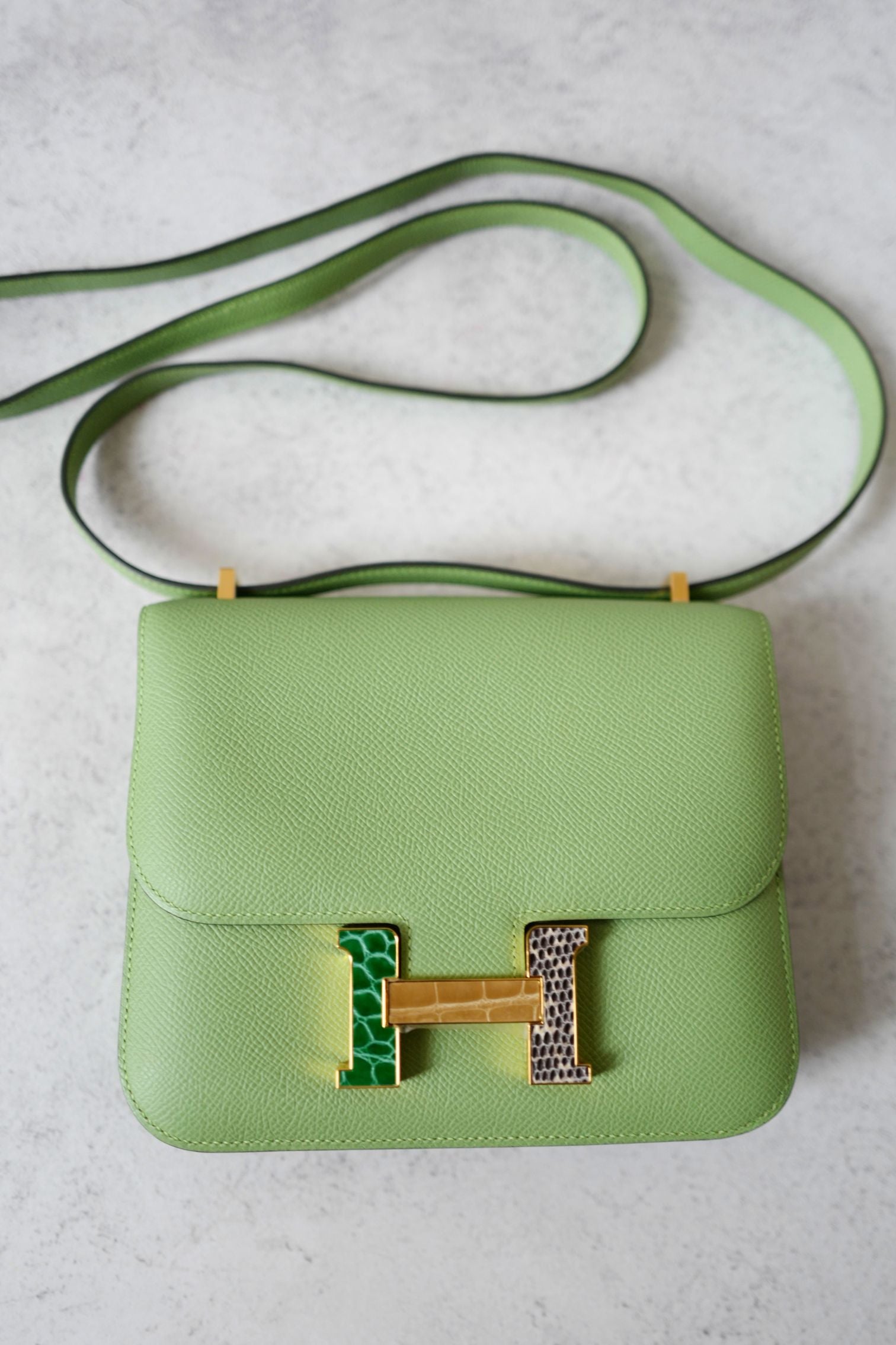 Hermes Constance 18 Vert Criquet Epsom Leather Bag Exotic Buckle GHW
