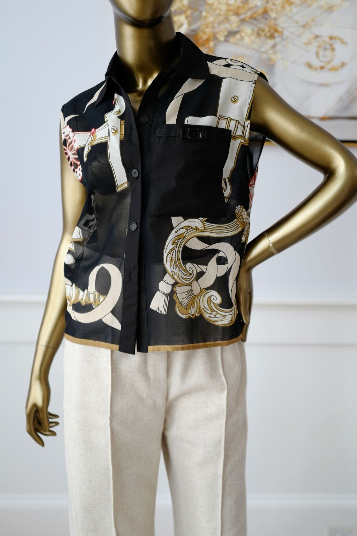 NEW Hermès “Ferronnerie Remix” Sleeveless Beach Shirt Cotton Voile Size 36