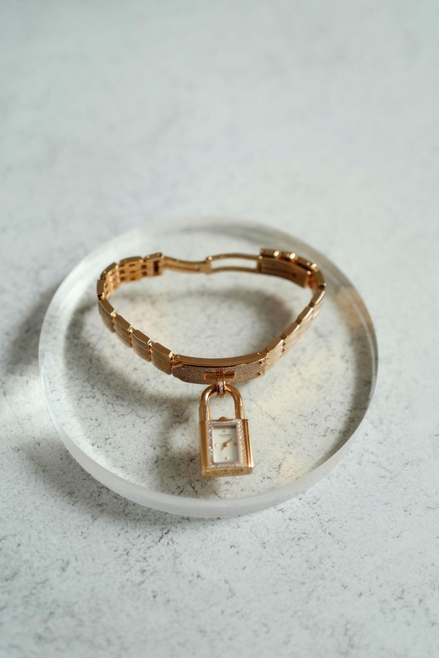 BNIB Hermes Mini Kelly Watch Rose Gold 16 mm With Diamond Set Over $40K Retail