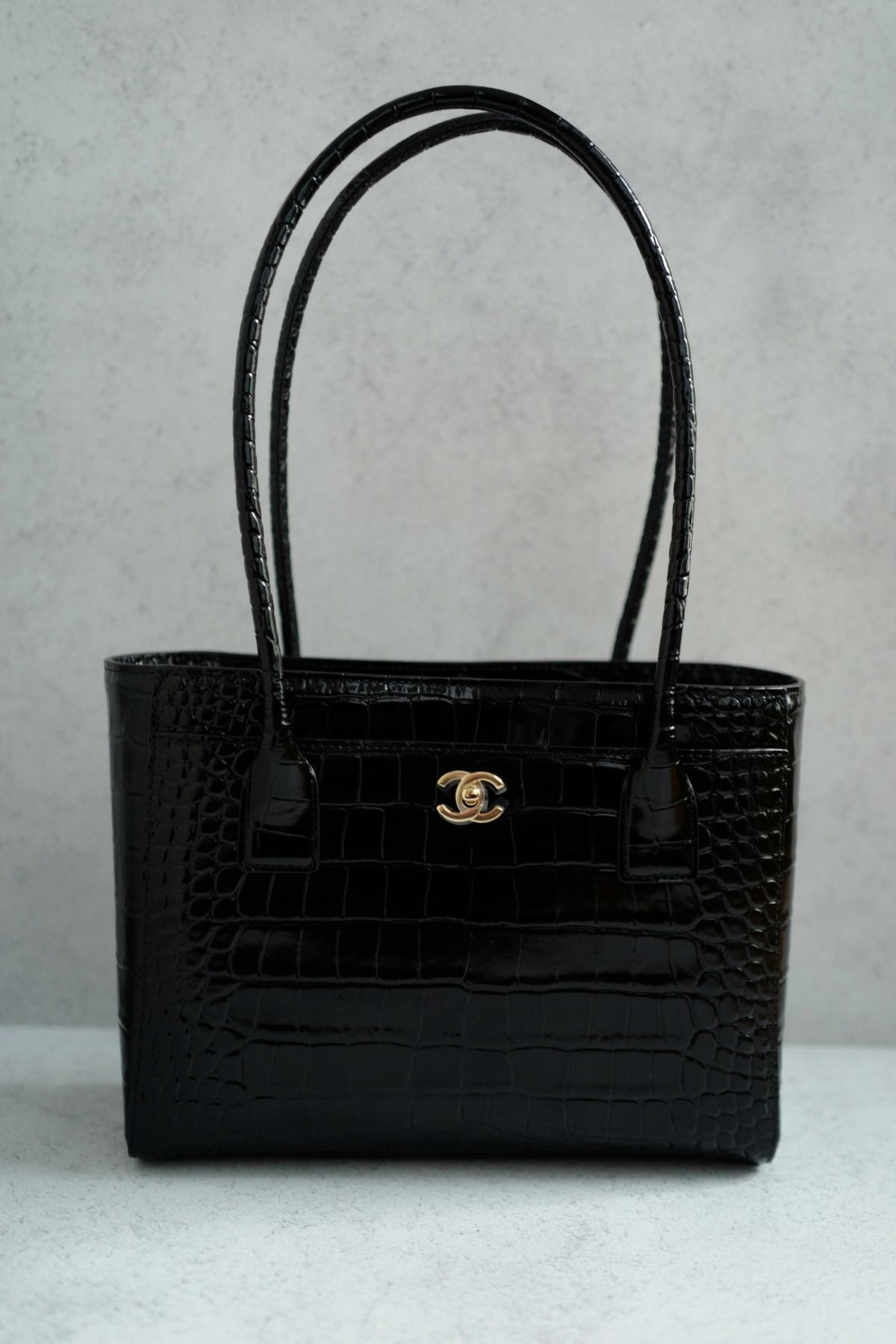 Chanel 26k Matthieu Blazy's Small Tote Black Crocodile Embossed Calfskin GHW