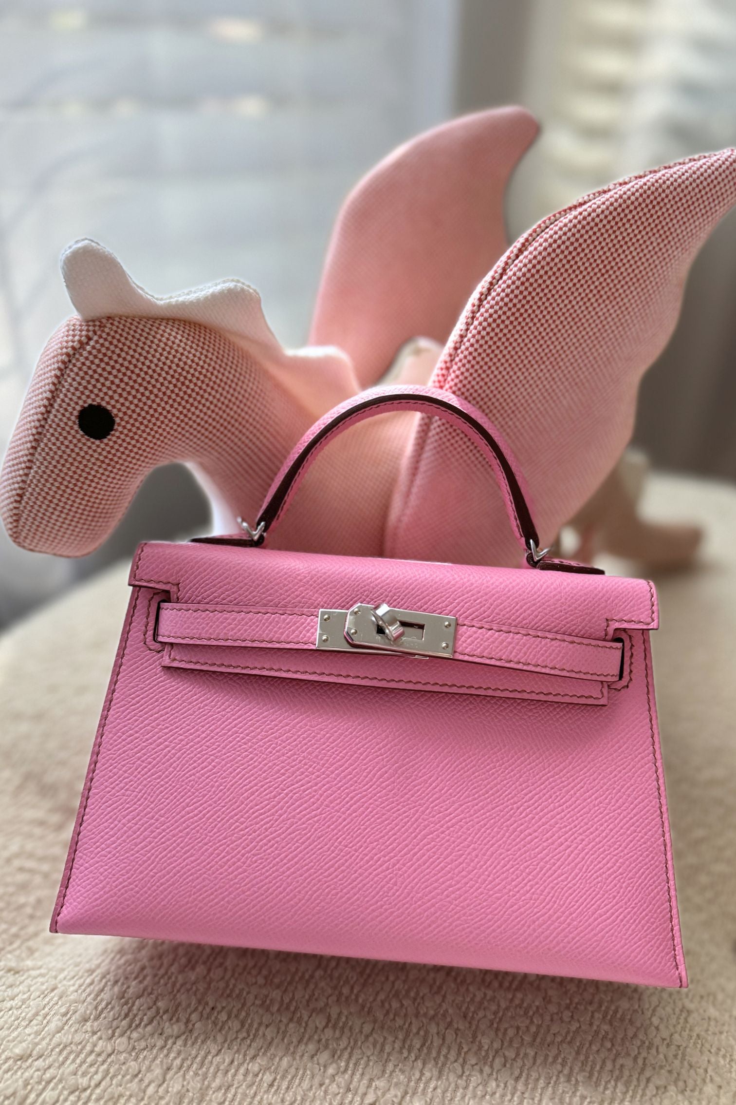 Hermes Mini Kelly 5P Bubblegum Pink Epsom Leather Palladium Hardware