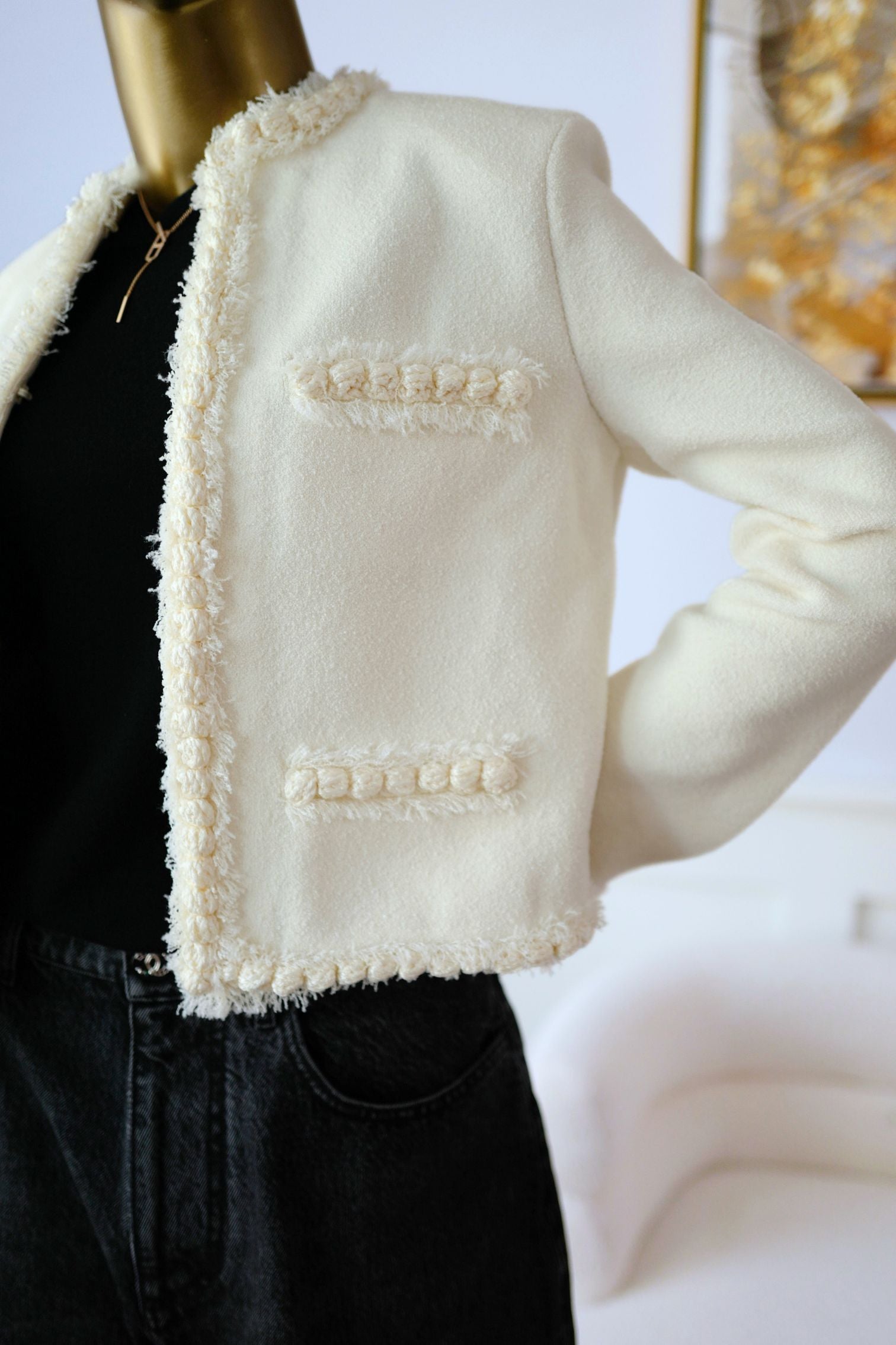 NEW Chanel Métiers d’art 2026 Collection Jacket Ivory in Silk Size 36