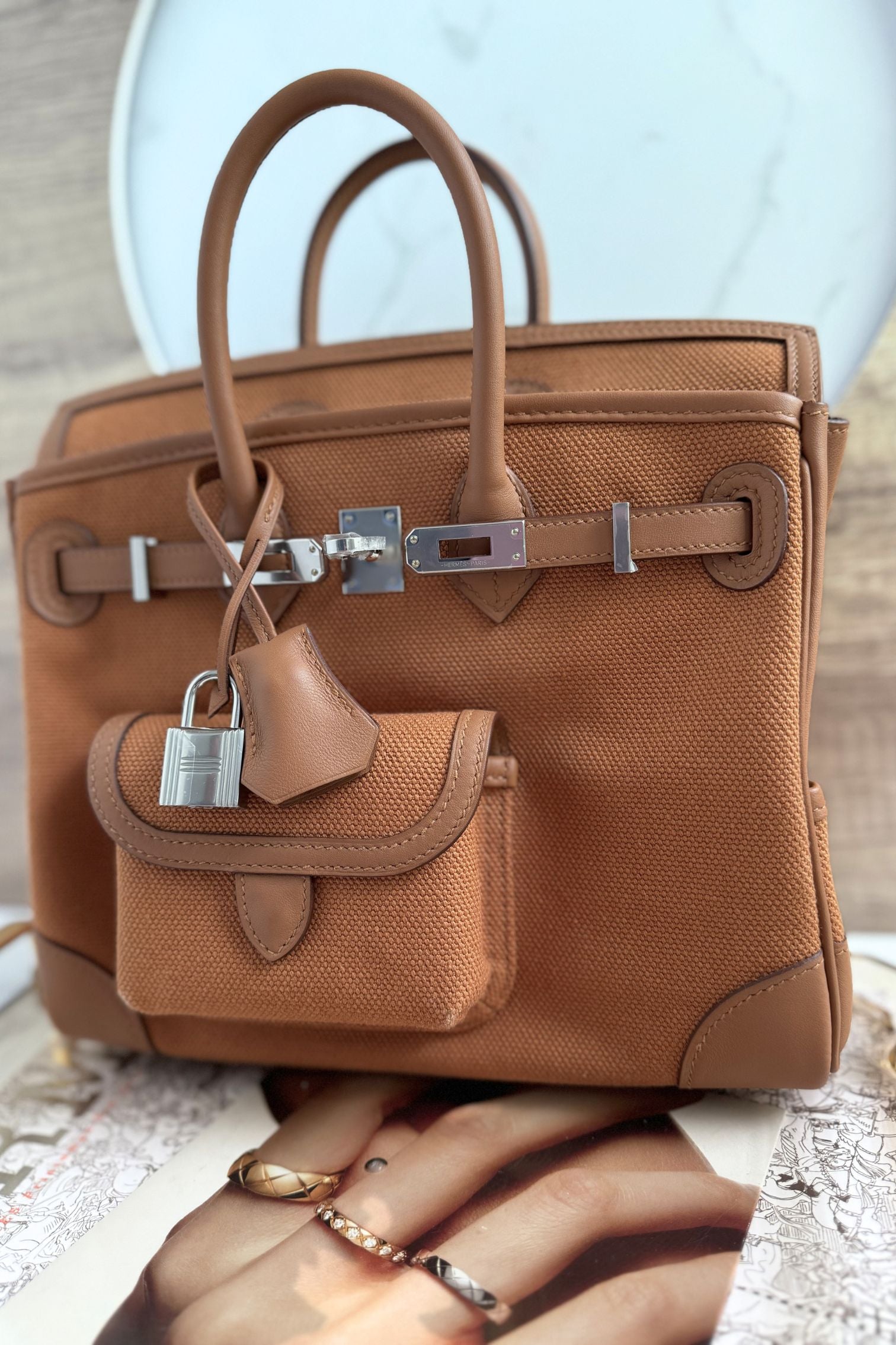 NEW HERMÈS Birkin Cargo 25 Gold Swift leather & Toile Canvas Palladium Hardware